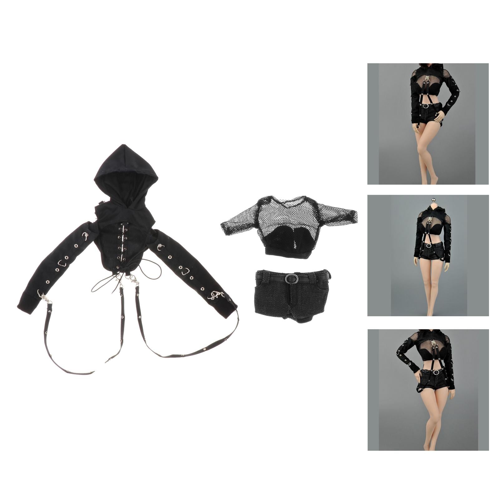 Well-Made 1:6 Scale Lady Action Figure Hooded Top Black for 12 Inch Doll