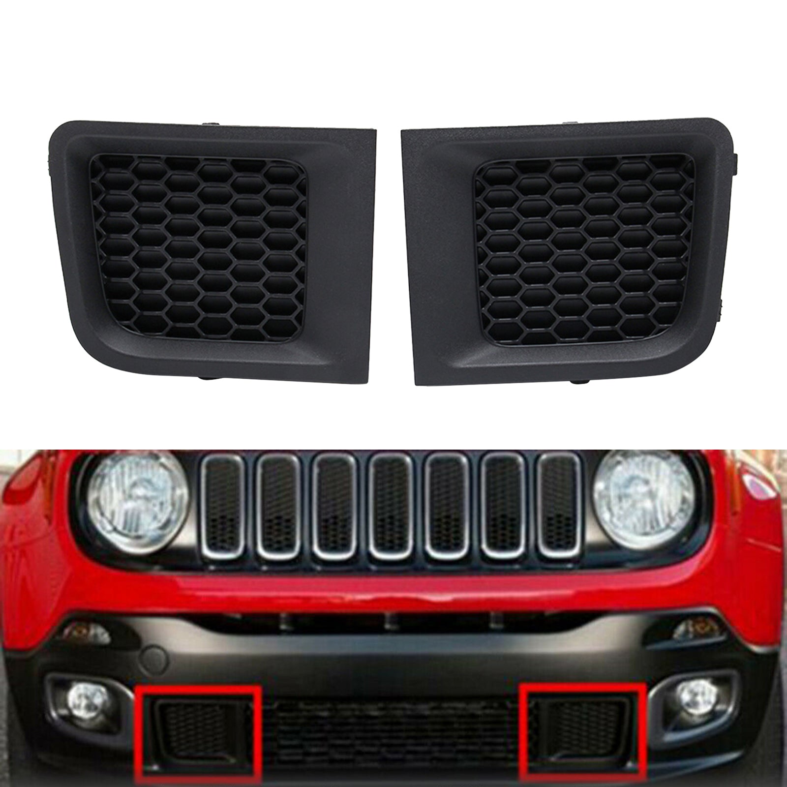 1 Pair Front Bumper Lower Grille Bezel Cover For Jeep Renegade 2015-2017