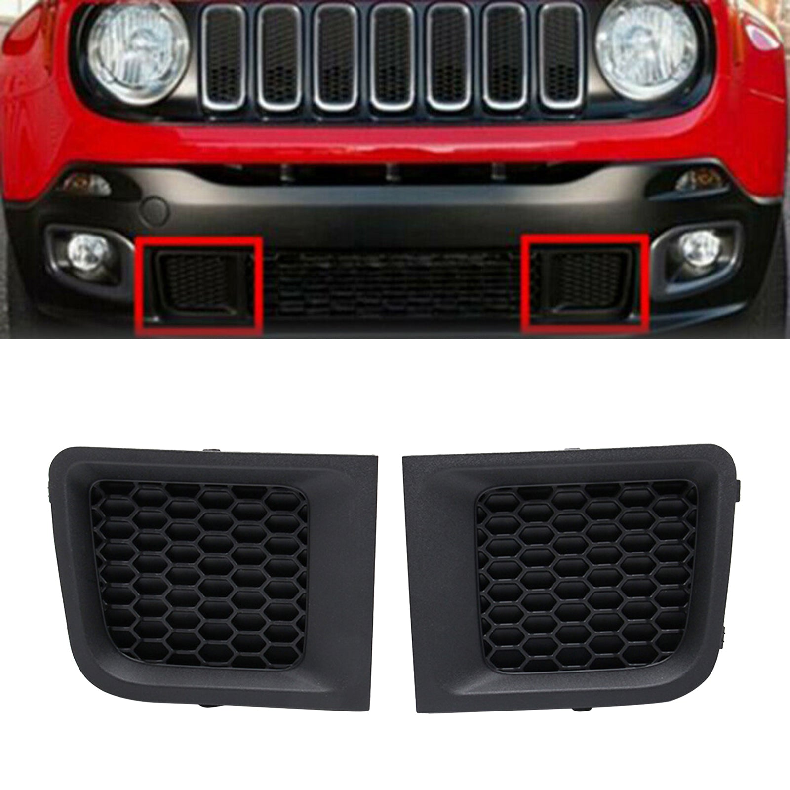 1 Pair Front Bumper Lower Grille Bezel Cover For Jeep Renegade 2015-2017