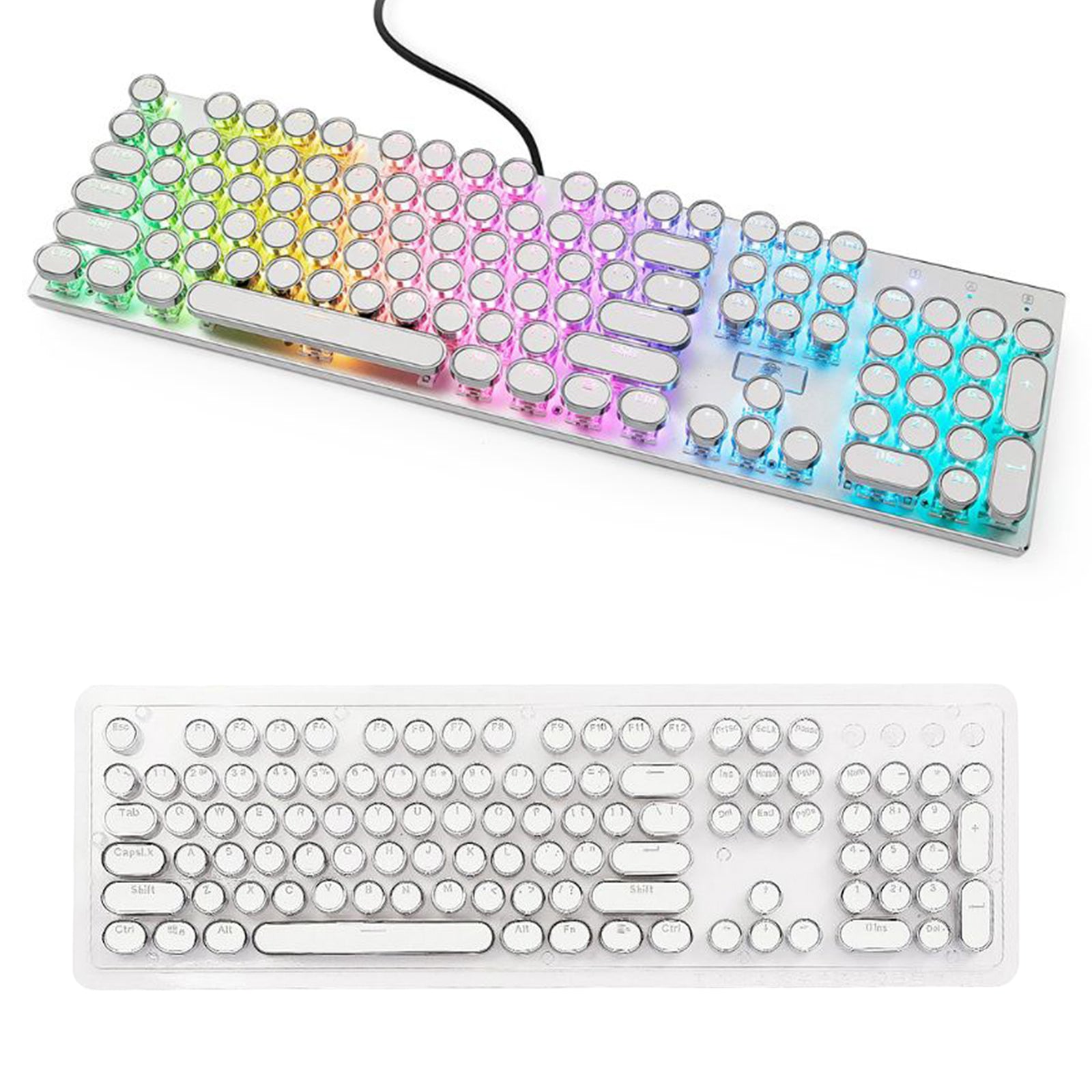 Round Keycaps Double Shot PBT Gaming Keyboard Retro  white