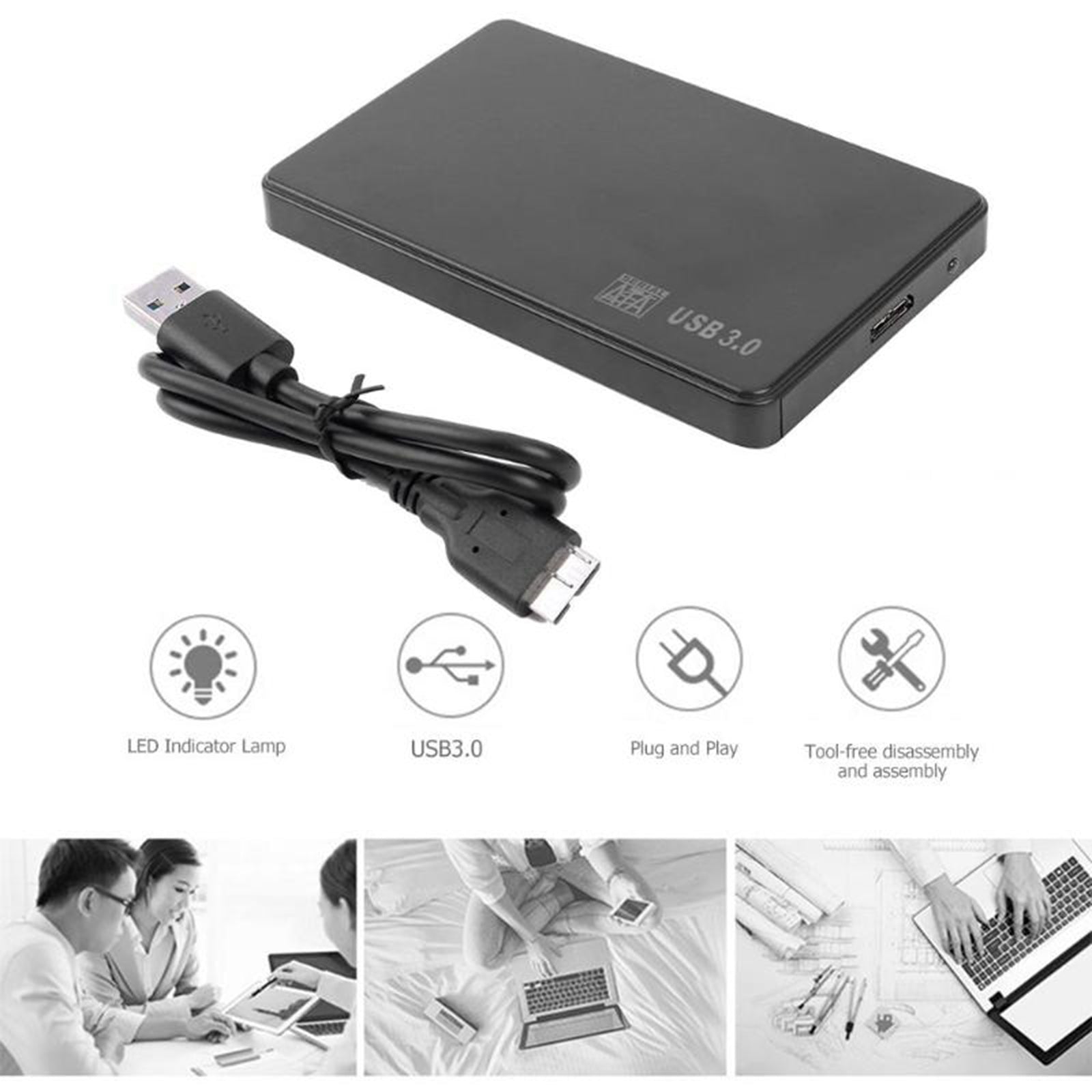 2.5" External USB 3.0 Hard Drive HDD Enclosure Case External Box Adapter