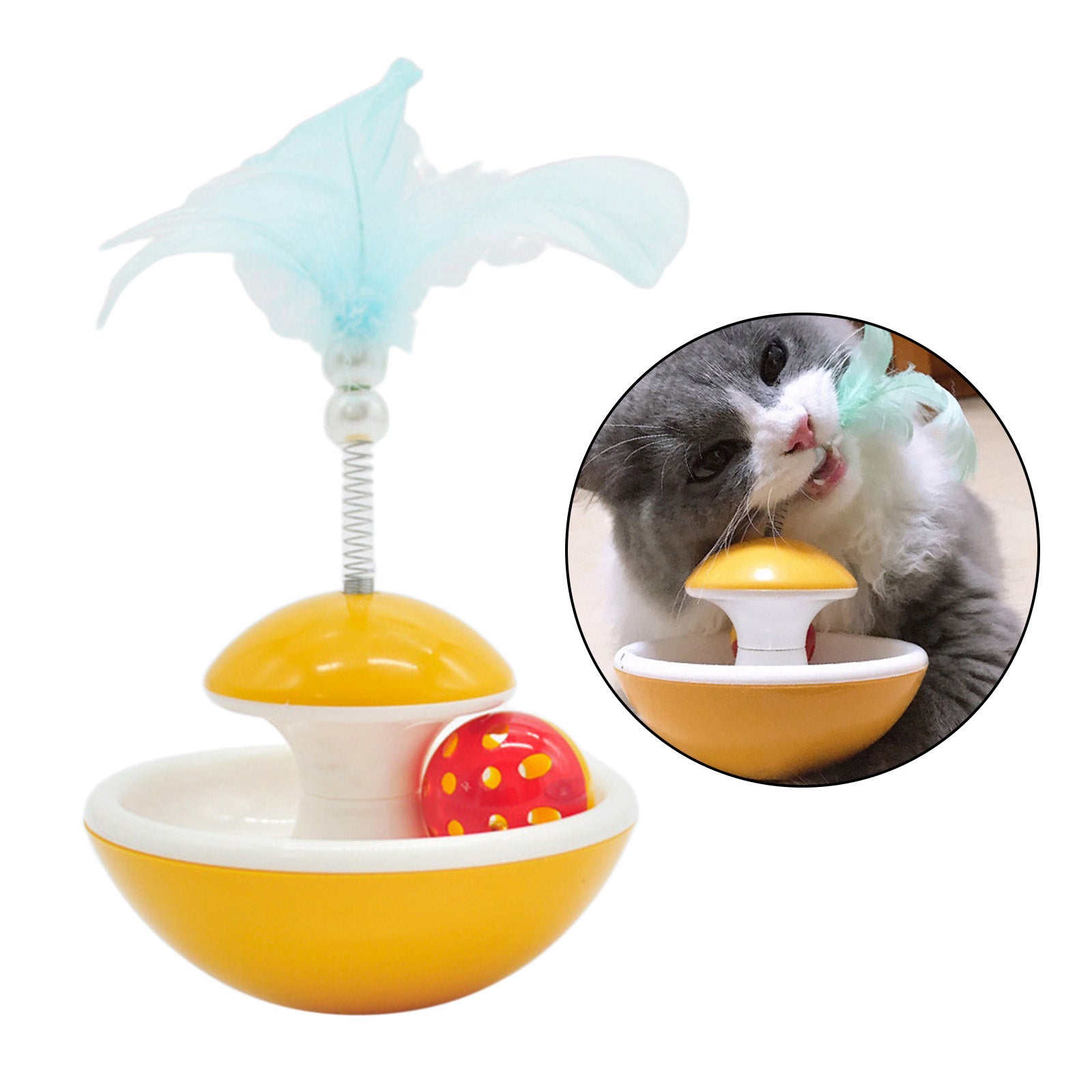 Interactive Cat Teaser Toys Feather Wand Ball Play Pet for Exercising Yellow