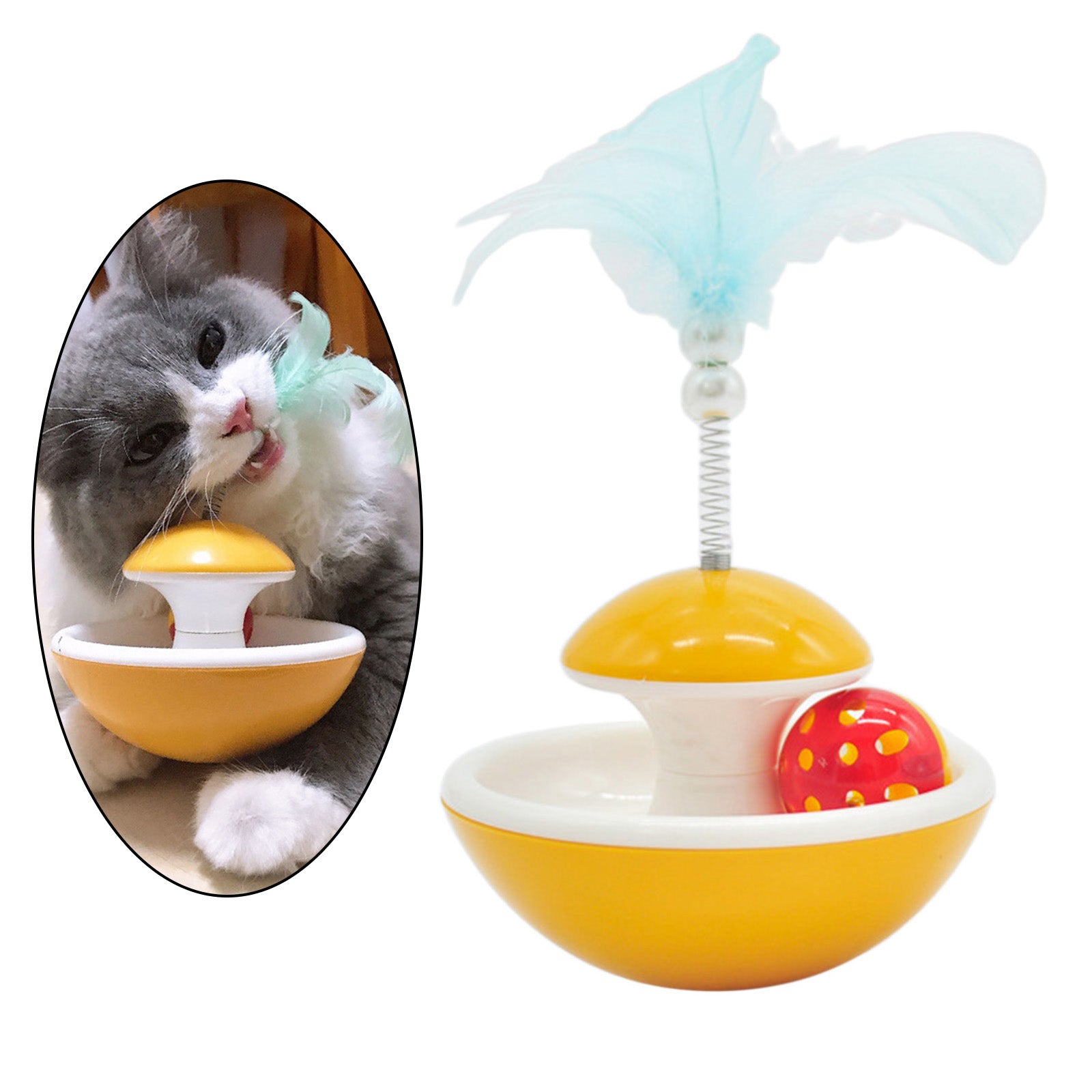 Interactive Cat Teaser Toys Feather Wand Ball Play Pet for Exercising Yellow