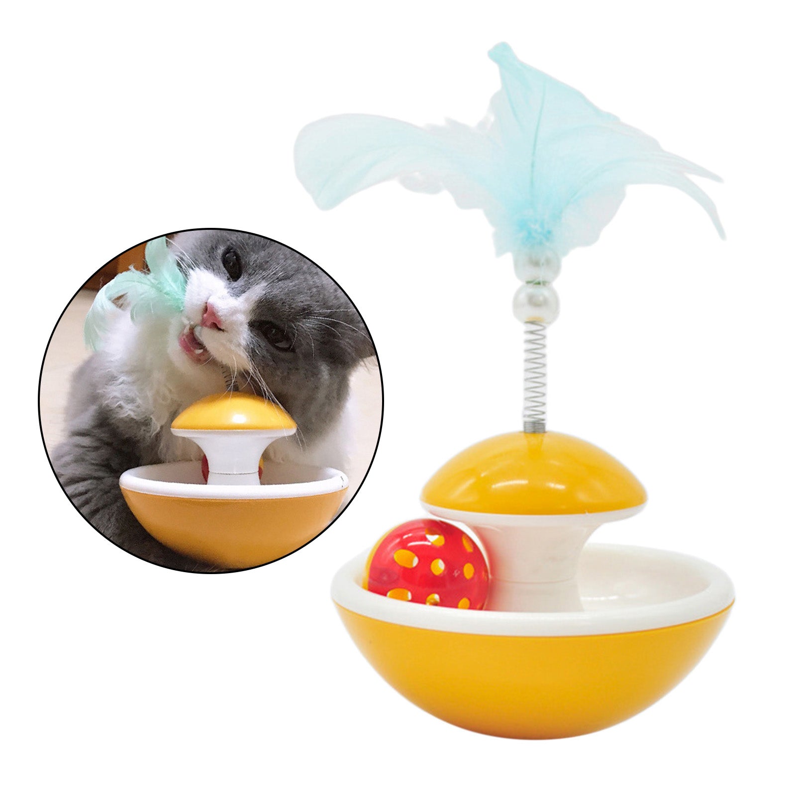 Interactive Cat Teaser Toys Feather Wand Ball Play Pet for Exercising Yellow