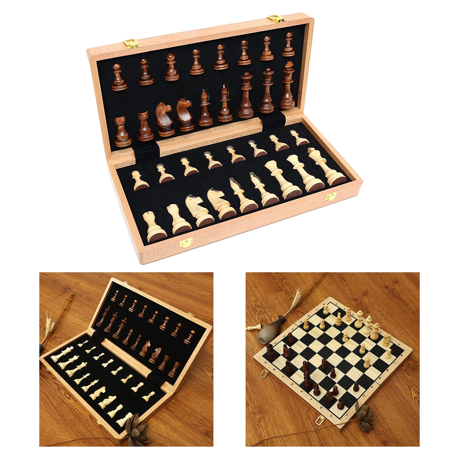 18''x 18'' Folding Wooden International Chess Set Board Game for Adults Kids