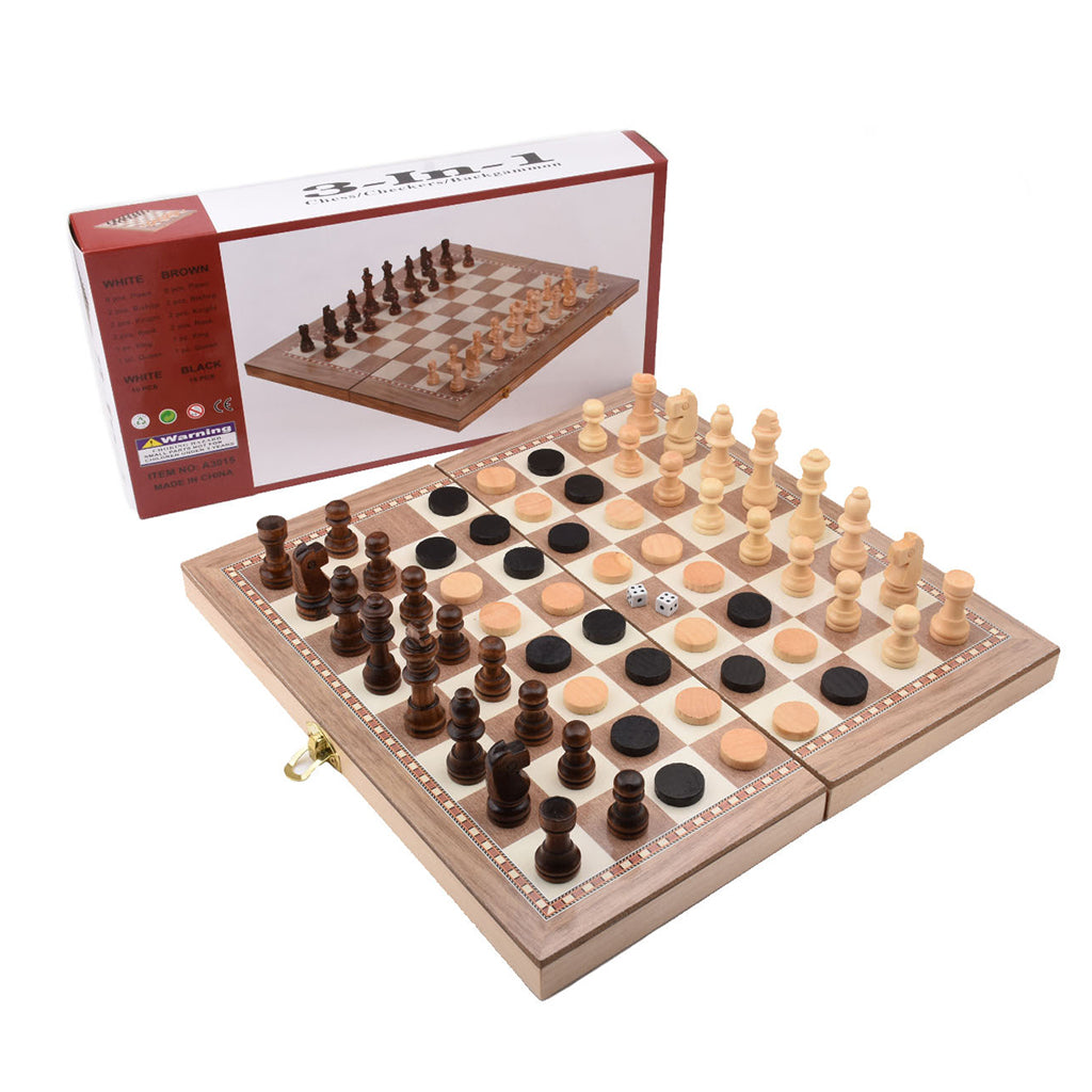 Pro Competitive 3-in-1 Wooden Carved Chess Set Board Games for Kids Adults