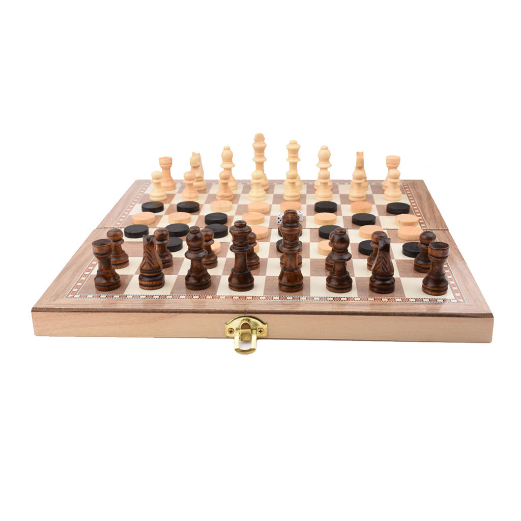 Pro Competitive 3-in-1 Wooden Carved Chess Set Board Games for Kids Adults