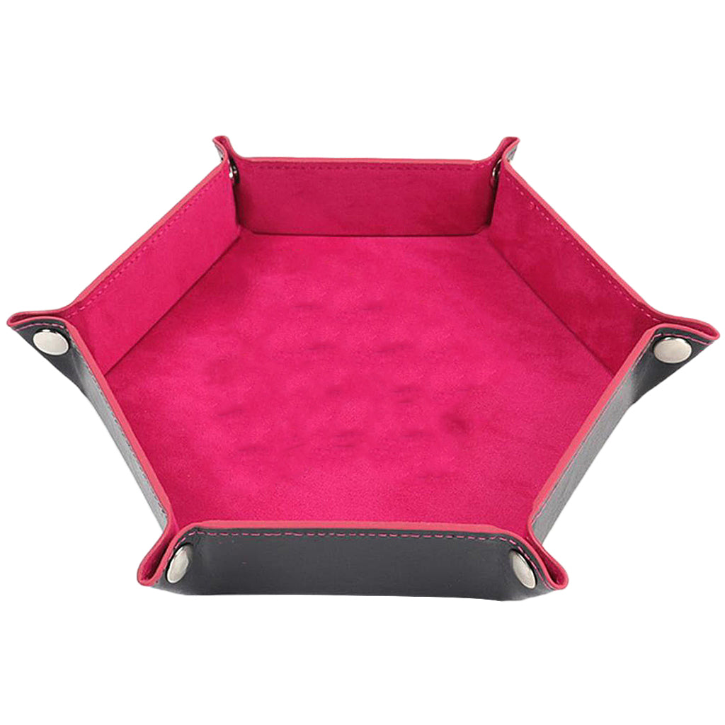 Dice Tray Foldable Leather Storage Box Desktop Storage Holder Rose red