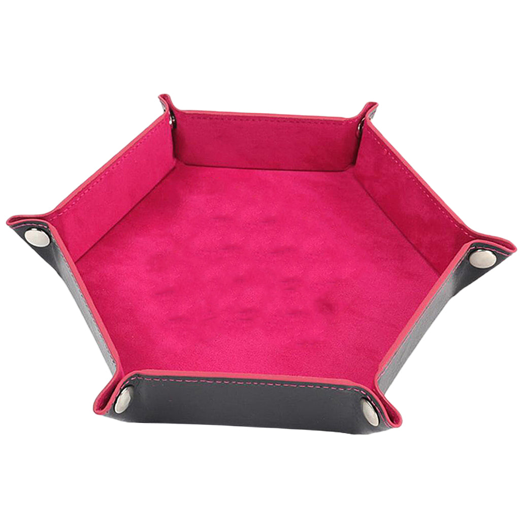 Dice Tray Foldable Leather Storage Box Desktop Storage Holder Rose red