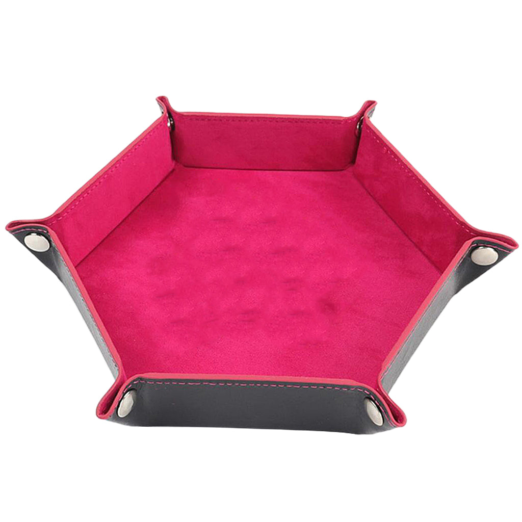 Dice Tray Foldable Leather Storage Box Desktop Storage Holder Rose red