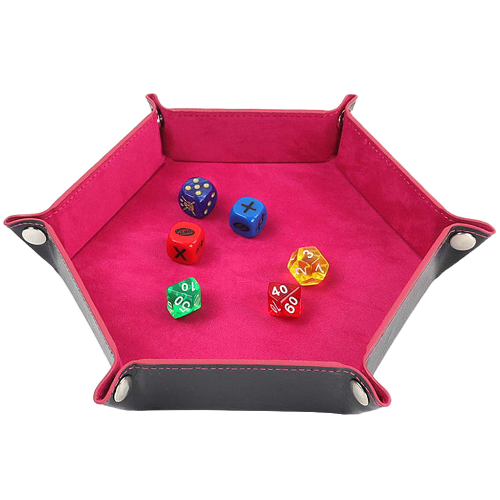 Dice Tray Foldable Leather Storage Box Desktop Storage Holder Rose red