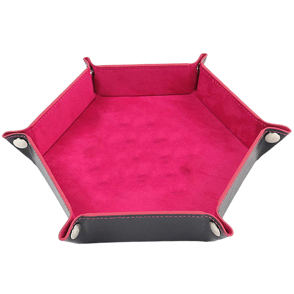 Dice Tray Foldable Leather Storage Box Desktop Storage Holder Rose red