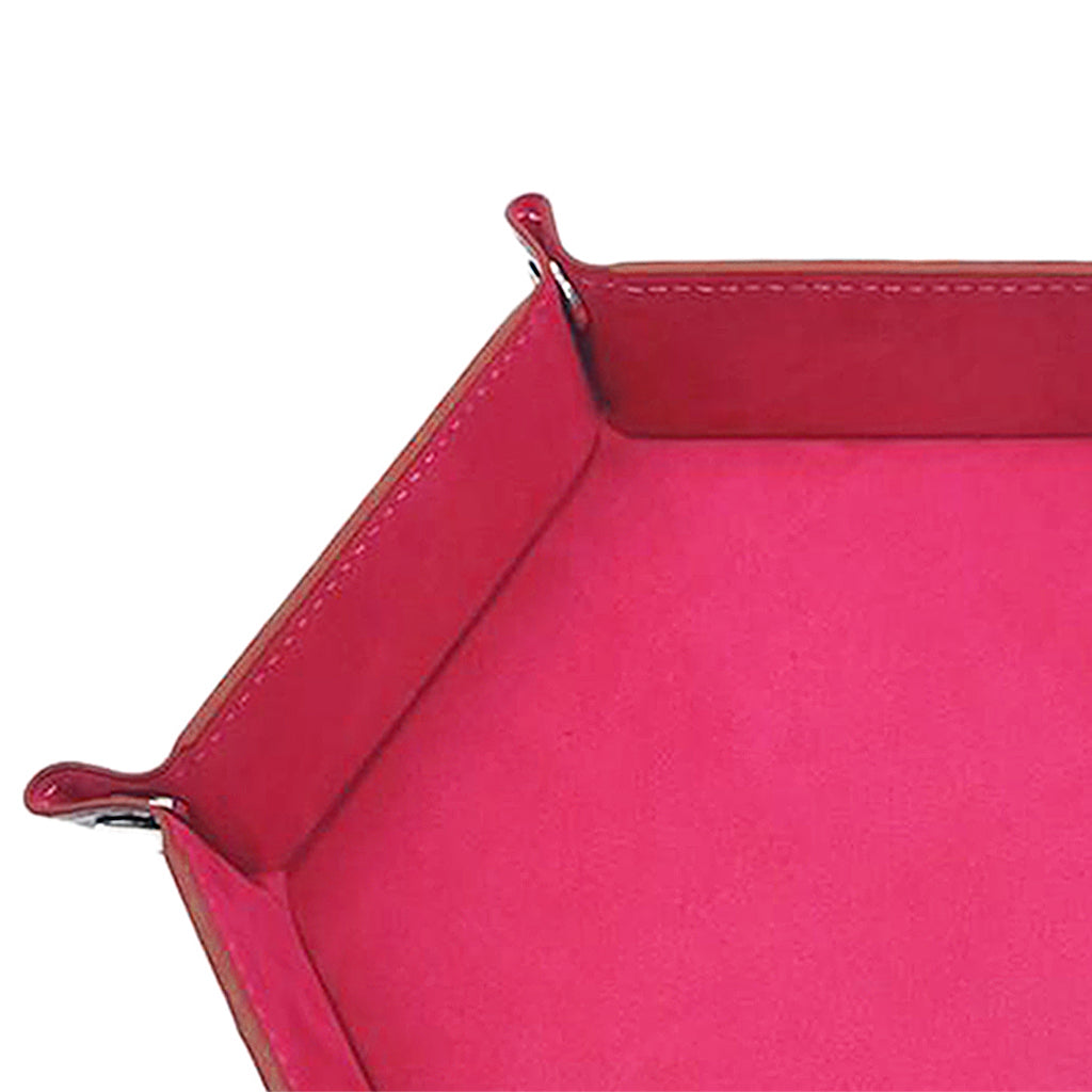 Dice Tray Foldable Leather Storage Box Desktop Storage Holder Rose red