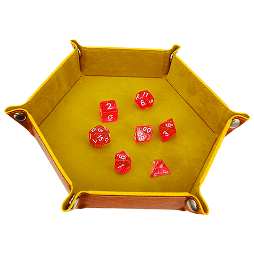 Dice Tray Foldable Leather Storage Box Desktop Storage Holder Yellow