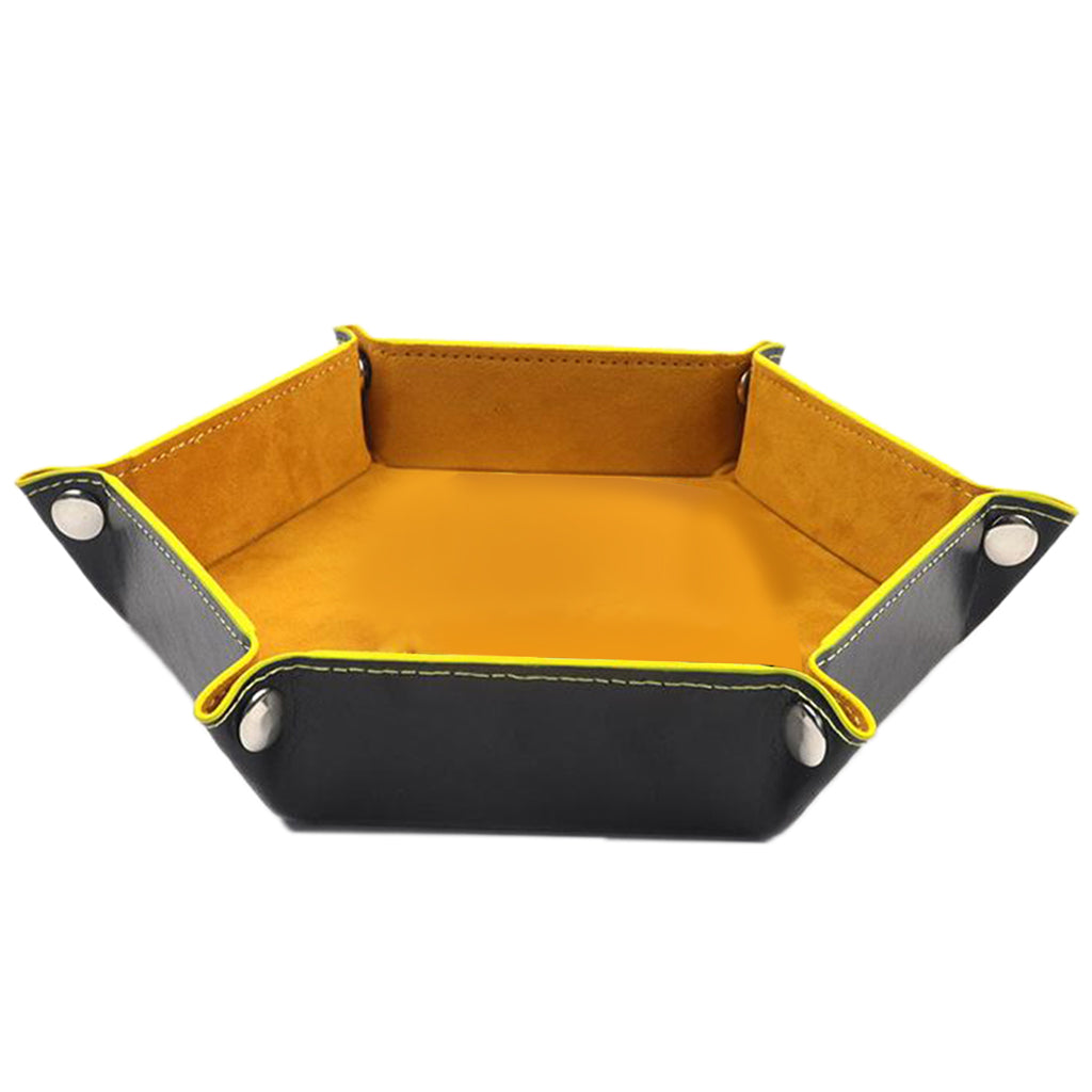 Dice Tray Foldable Leather Storage Box Desktop Storage Holder Yellow