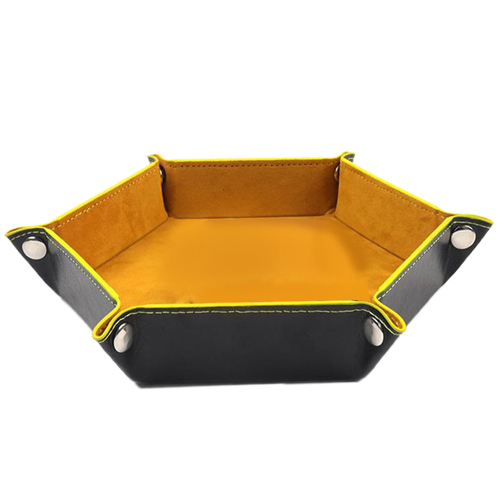 Dice Tray Foldable Leather Storage Box Desktop Storage Holder Yellow