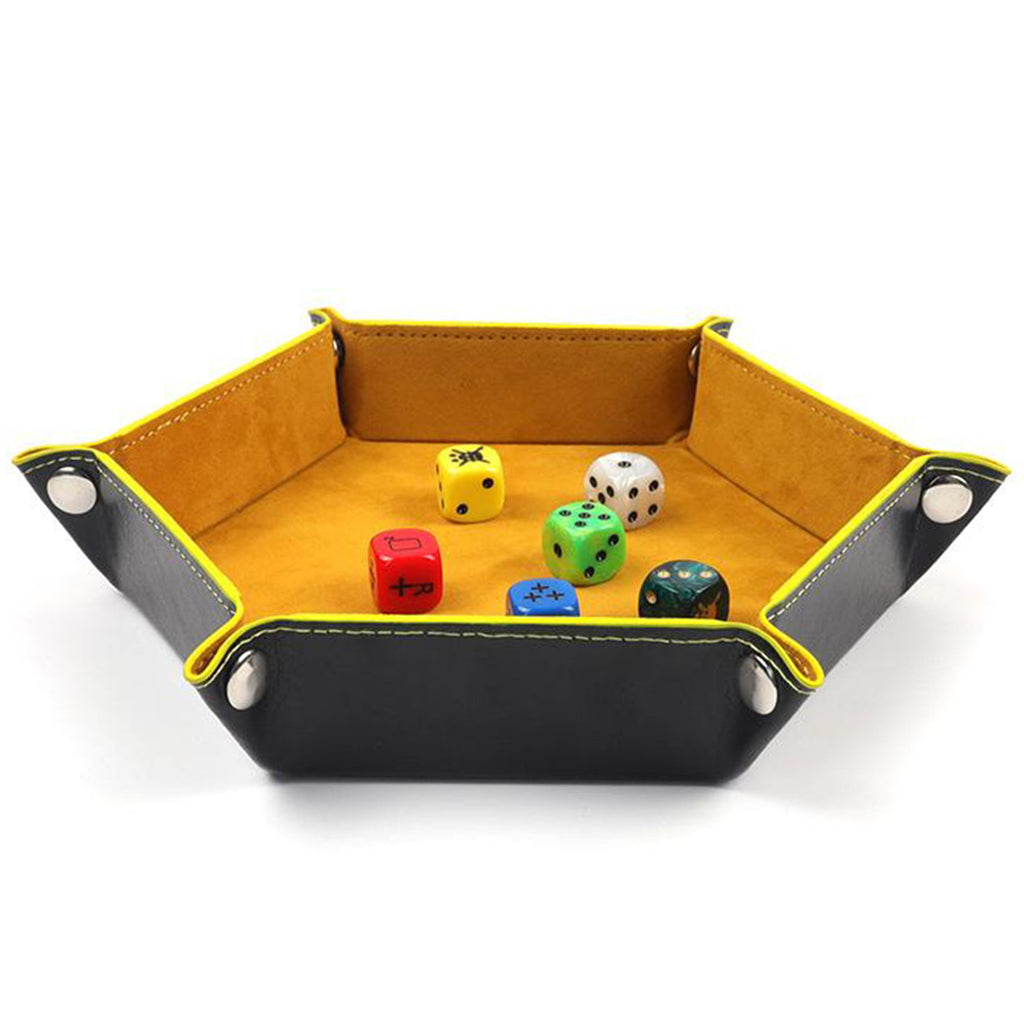 Dice Tray Foldable Leather Storage Box Desktop Storage Holder Yellow