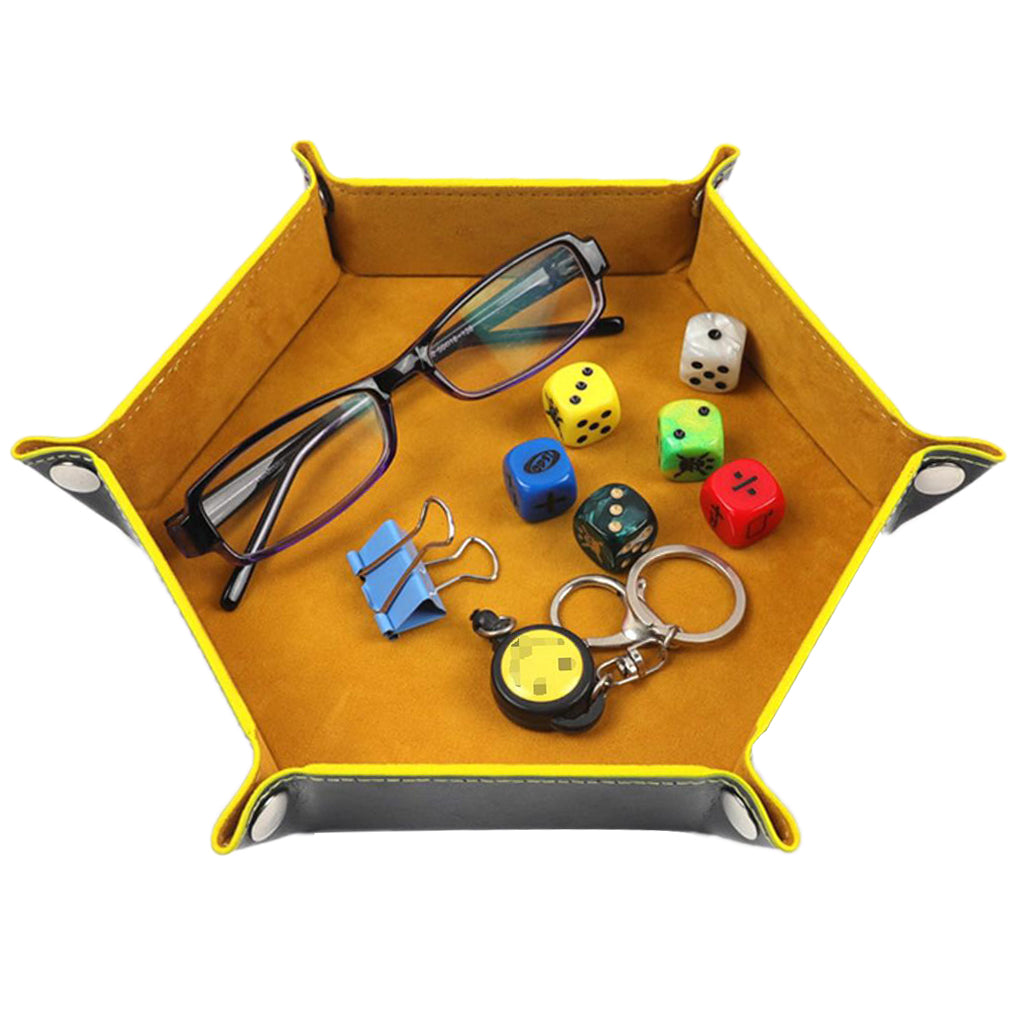 Dice Tray Foldable Leather Storage Box Desktop Storage Holder Yellow