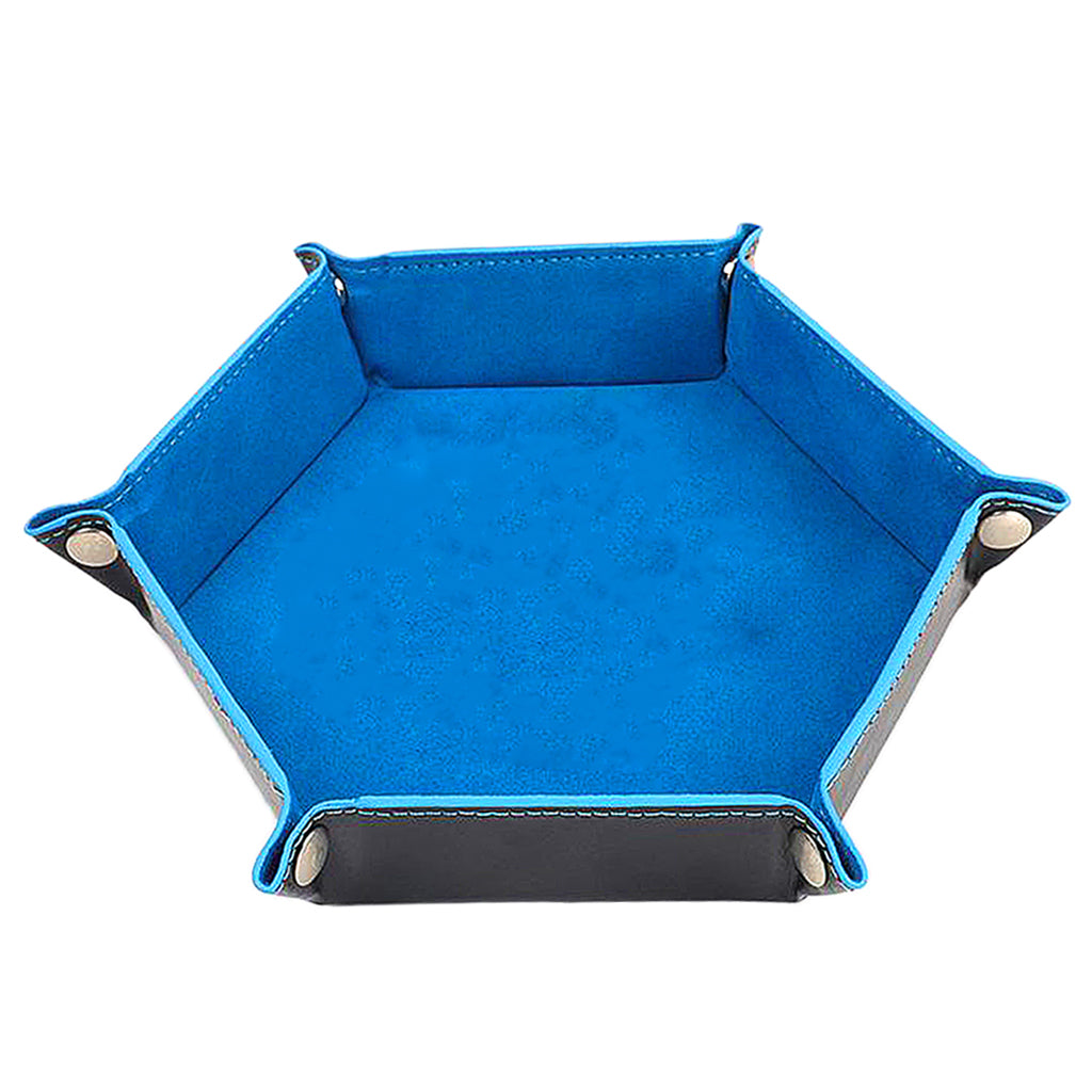 Dice Tray Foldable Leather Storage Box Desktop Storage Holder Blue