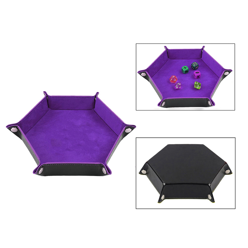 Dice Tray Foldable Leather Storage Box Desktop Storage Holder Purple