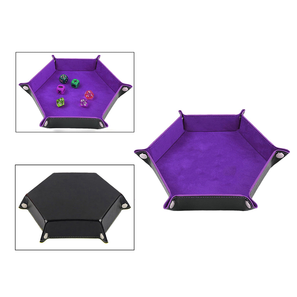 Dice Tray Foldable Leather Storage Box Desktop Storage Holder Purple