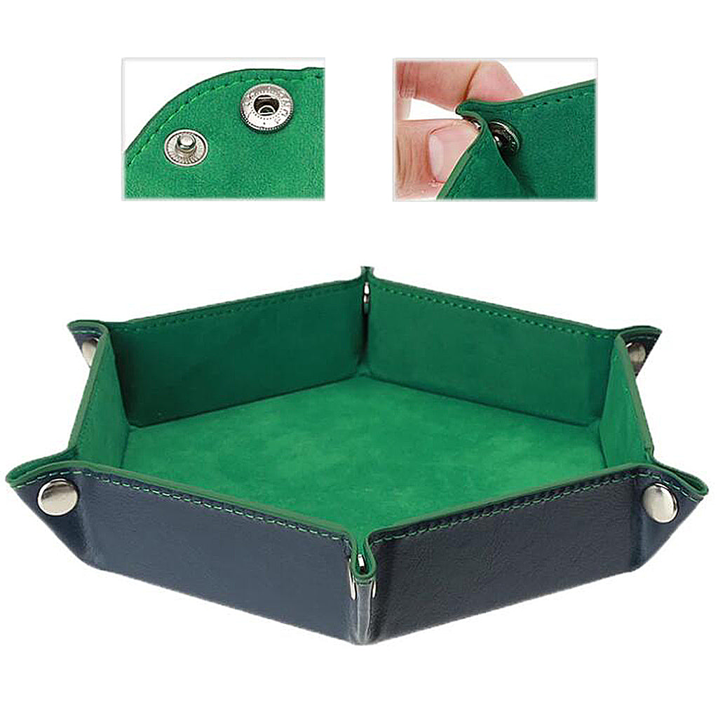 Dice Tray Foldable Leather Storage Box Desktop Storage Holder Green