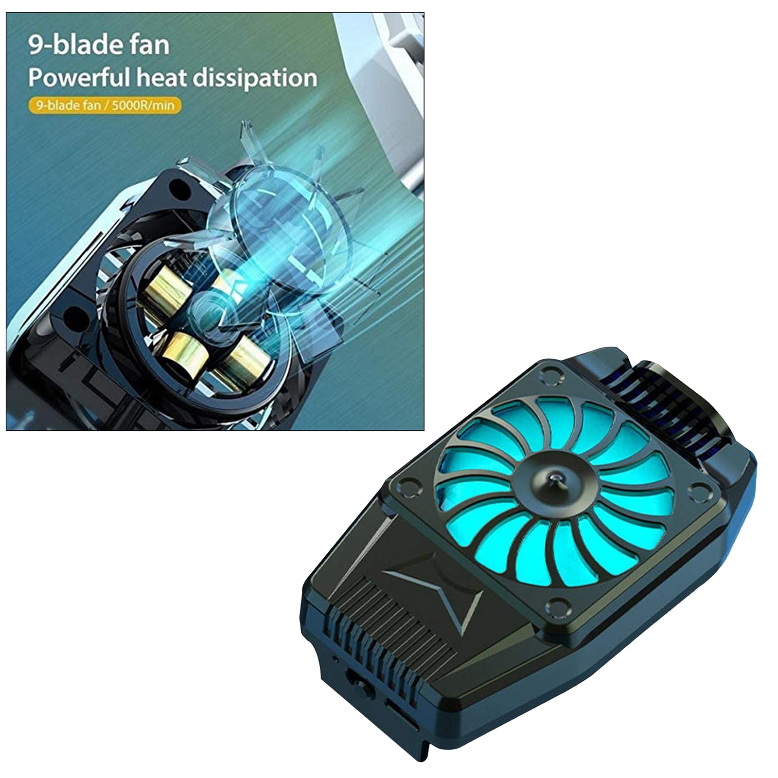 Compact Cooling Fan Phone Radiator Cooler Lives Watch Videos Plug in_Black