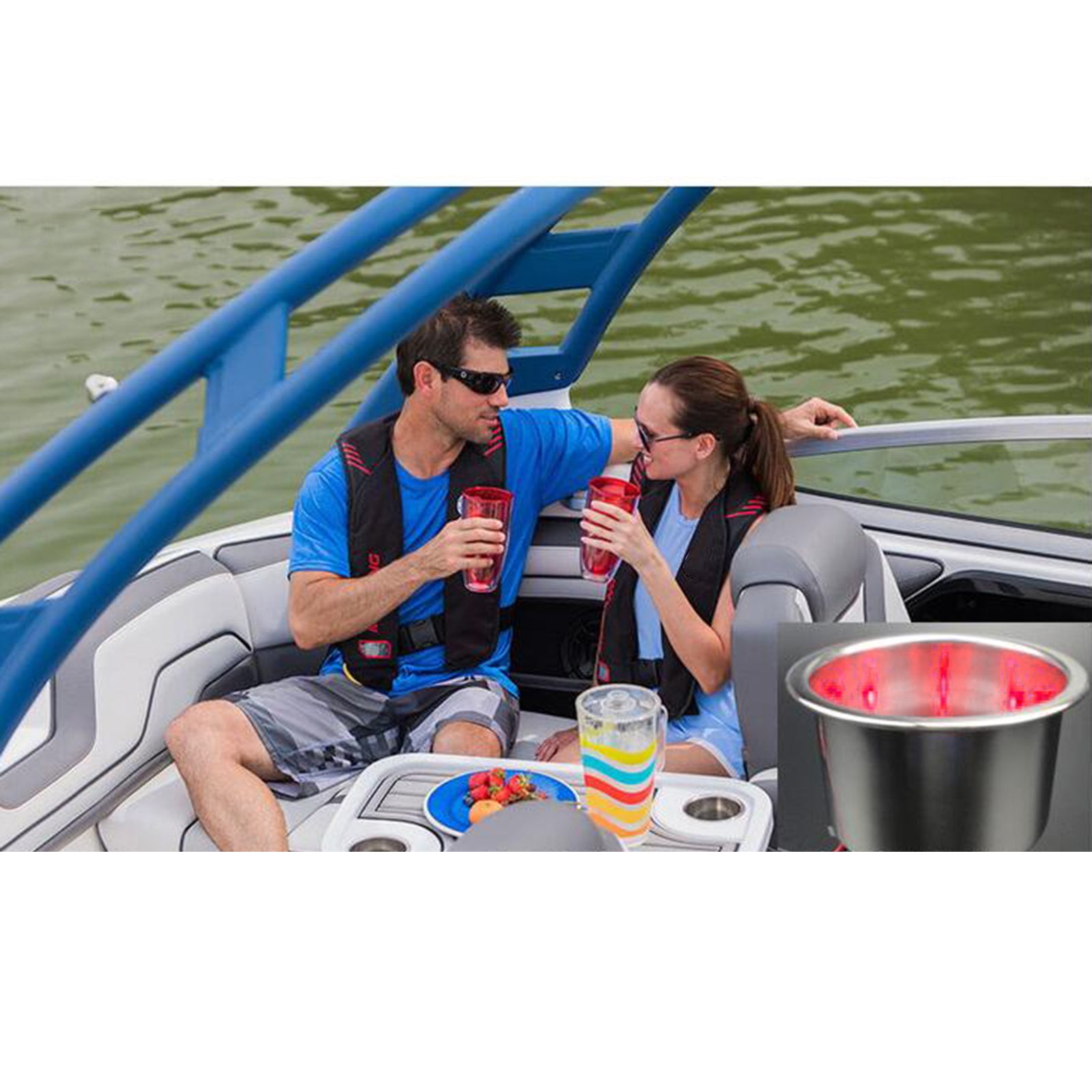 Stainless Steel Cup Bottle LED Drink Holder DC12V Light Truck Yacht Red