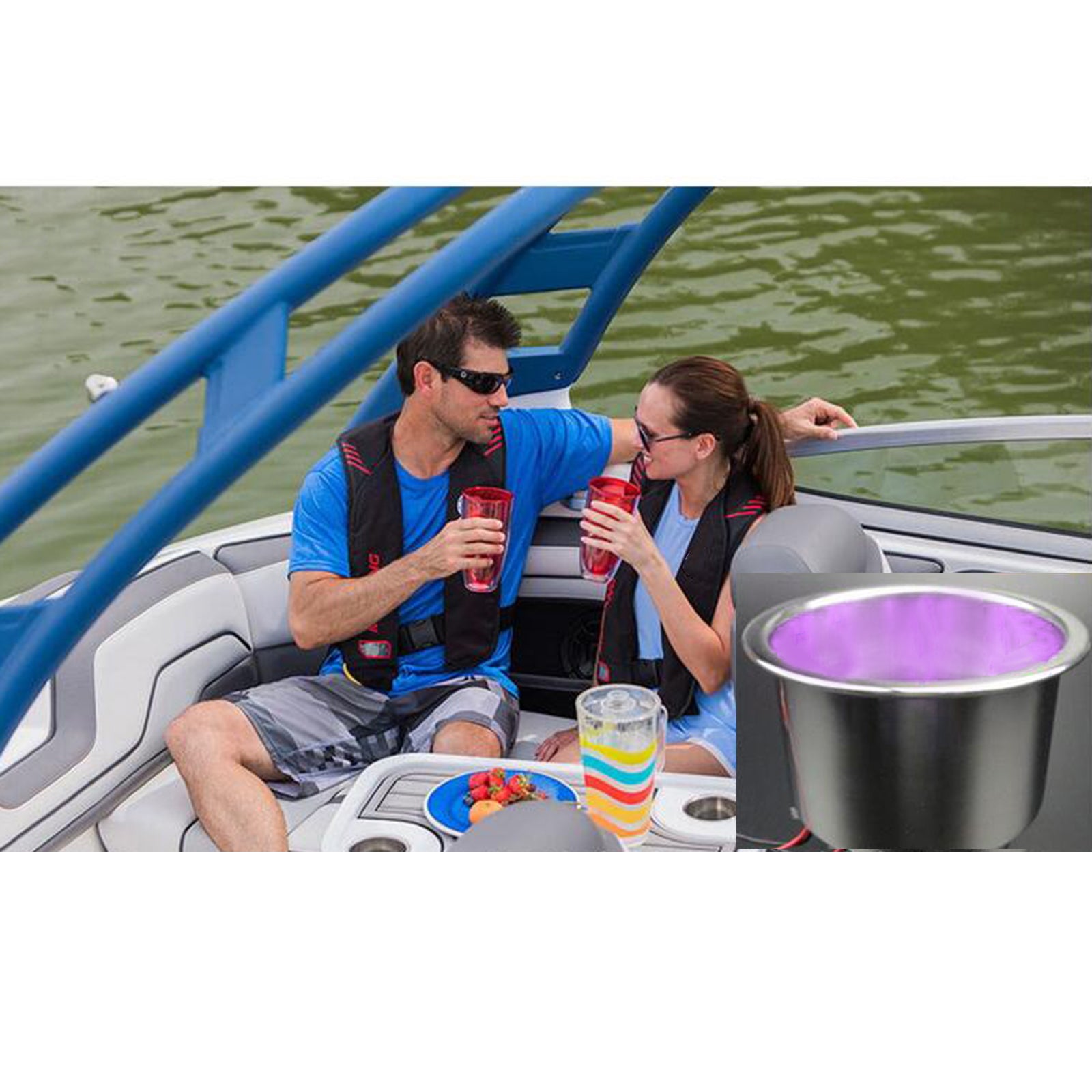 Stainless Steel Cup Bottle LED Drink Holder DC12V Light Truck Yacht Purple