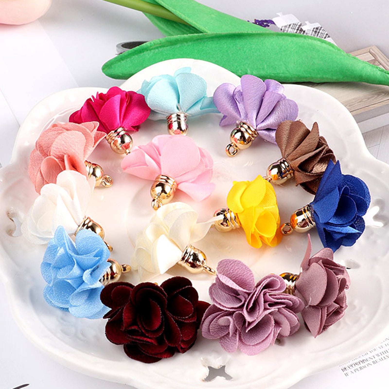 100-Pack Cloth Flower Pendants Tassel Charms DIY Earrings Making Elegant