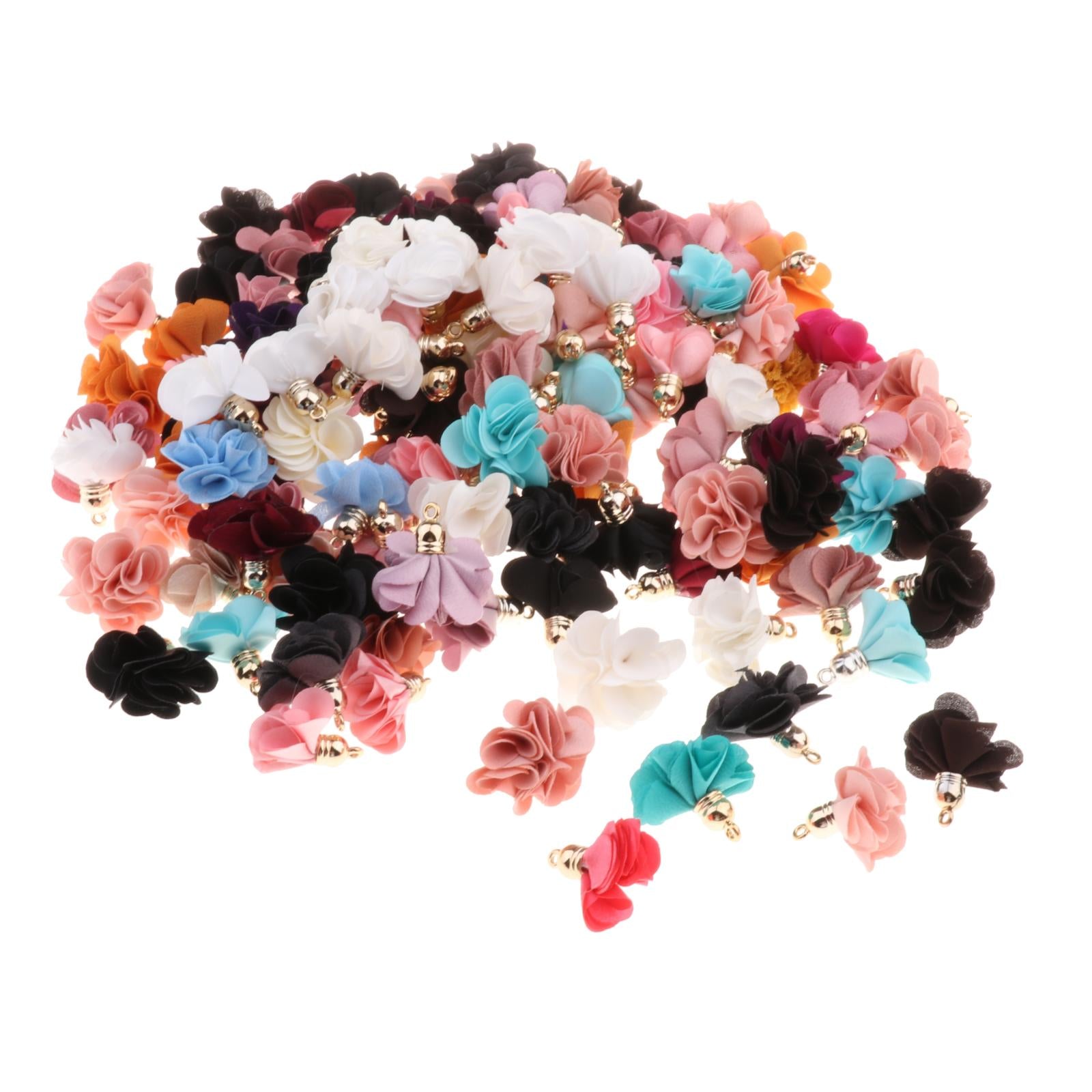 100-Pack Cloth Flower Pendants Tassel Charms DIY Earrings Making Elegant