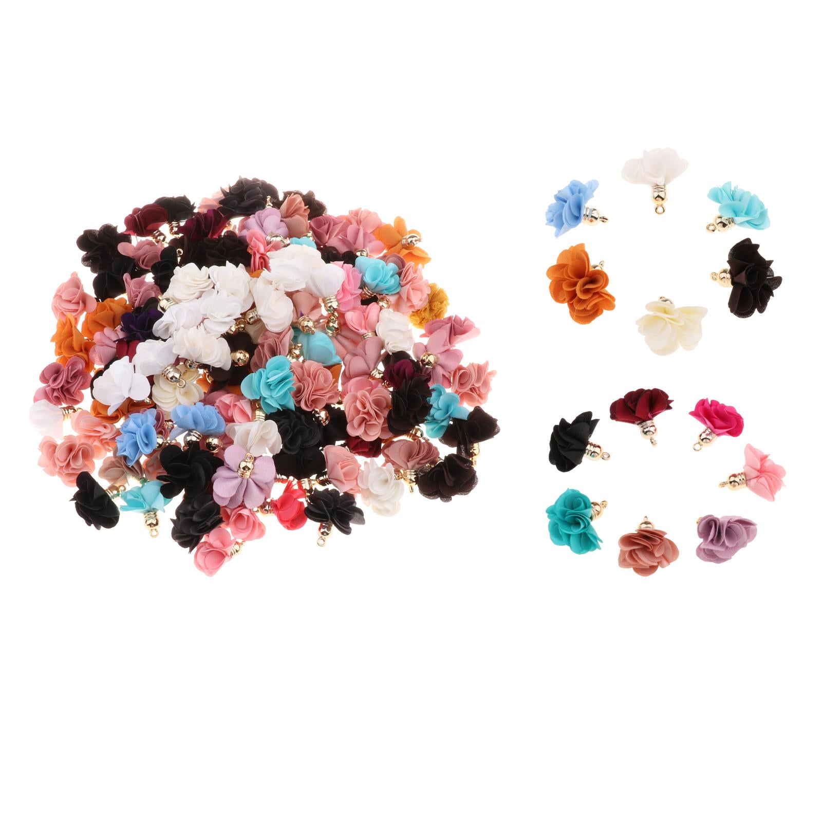 100-Pack Cloth Flower Pendants Tassel Charms DIY Earrings Making Elegant