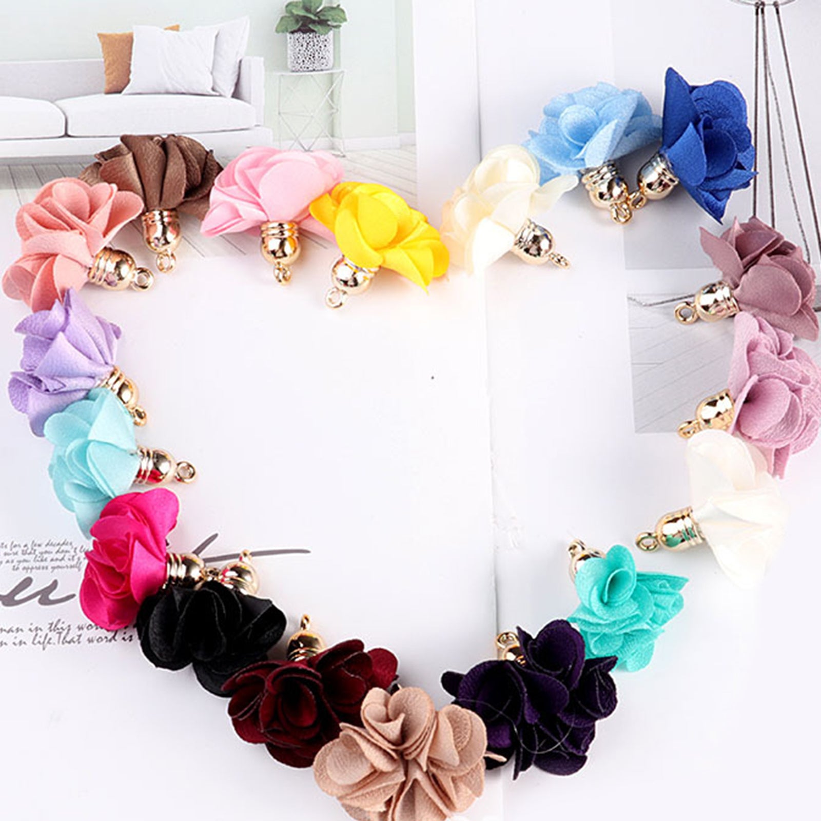 100-Pack Cloth Flower Pendants Tassel Charms DIY Earrings Making Elegant