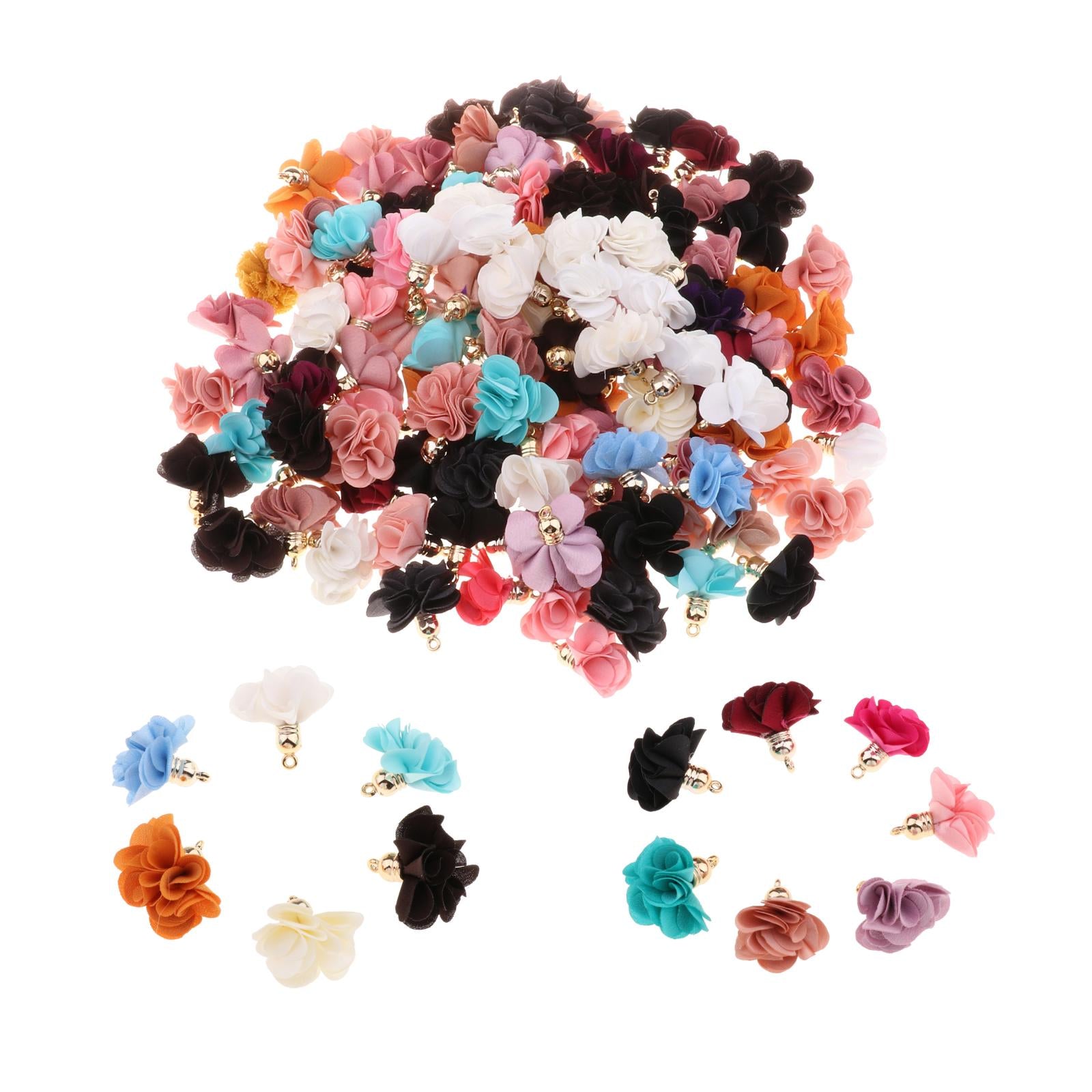 100-Pack Cloth Flower Pendants Tassel Charms DIY Earrings Making Elegant