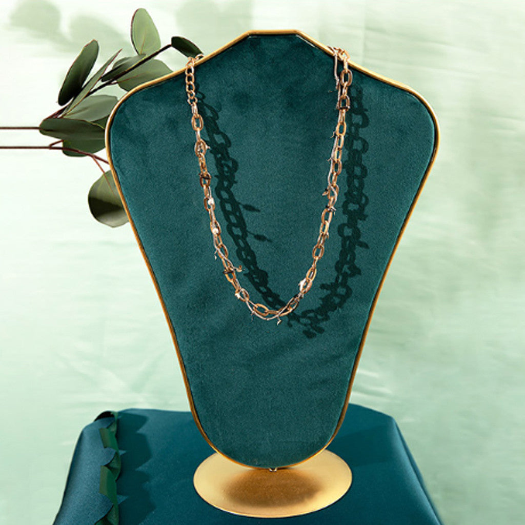 Velvet Necklace Bust Display Stand Pendant Chain Earring Jewelry Rack Green