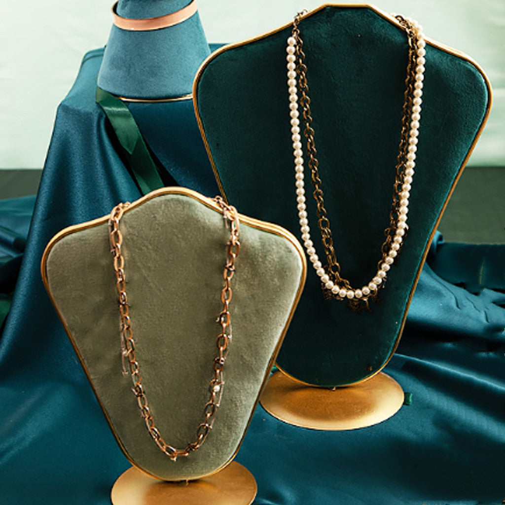 Velvet Necklace Bust Display Stand Pendant Chain Earring Jewelry Rack Green