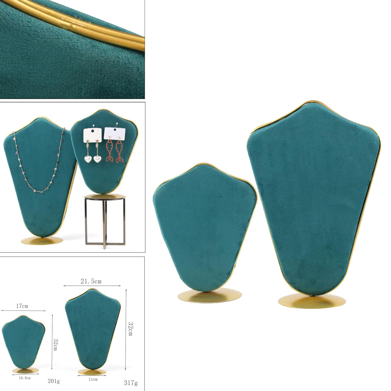 Velvet Necklace Bust Display Stand Pendant Chain Earring Jewelry Rack Green