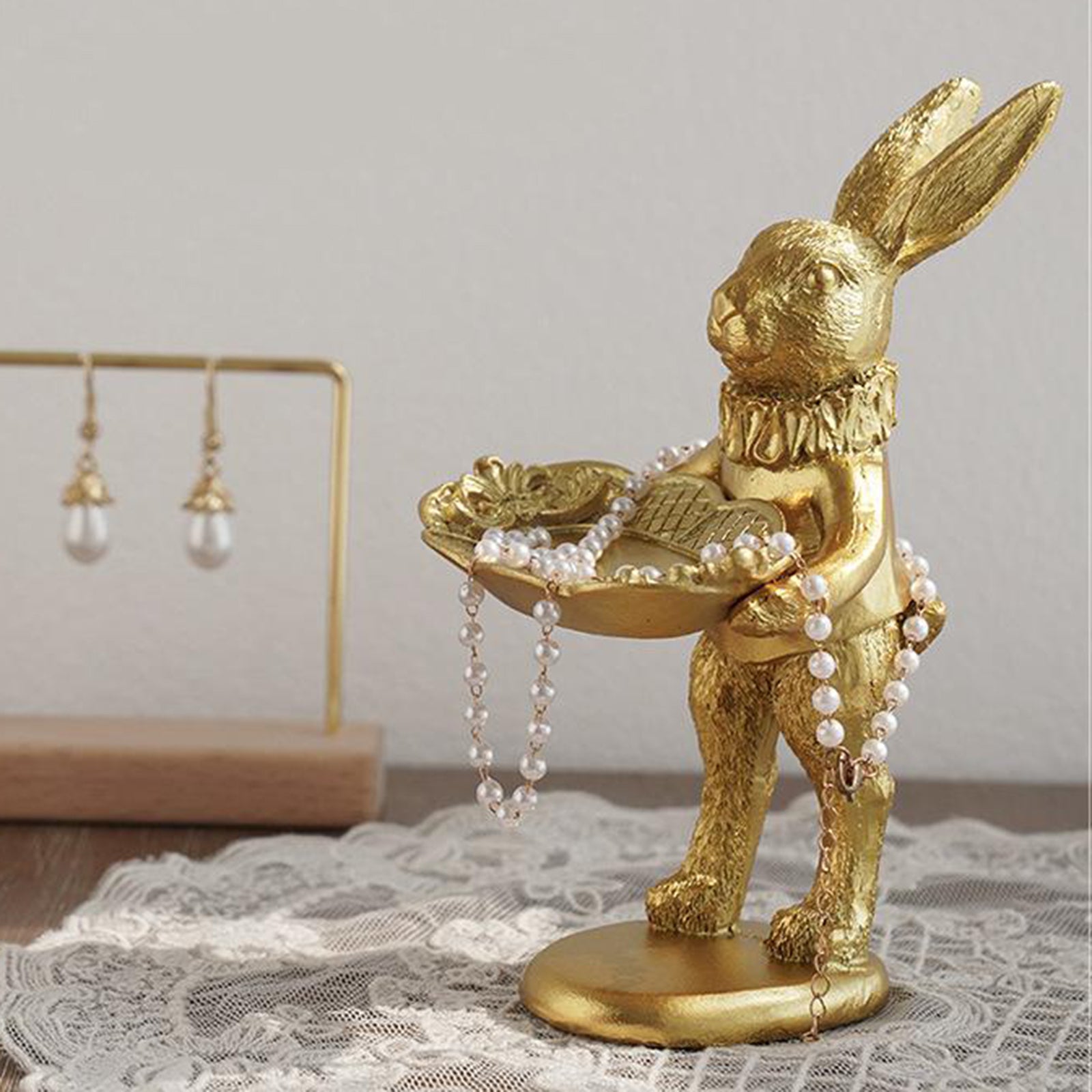 Jewelry Display Stand Creative Tabletop Rabbit Figurine Earring Holder Rack