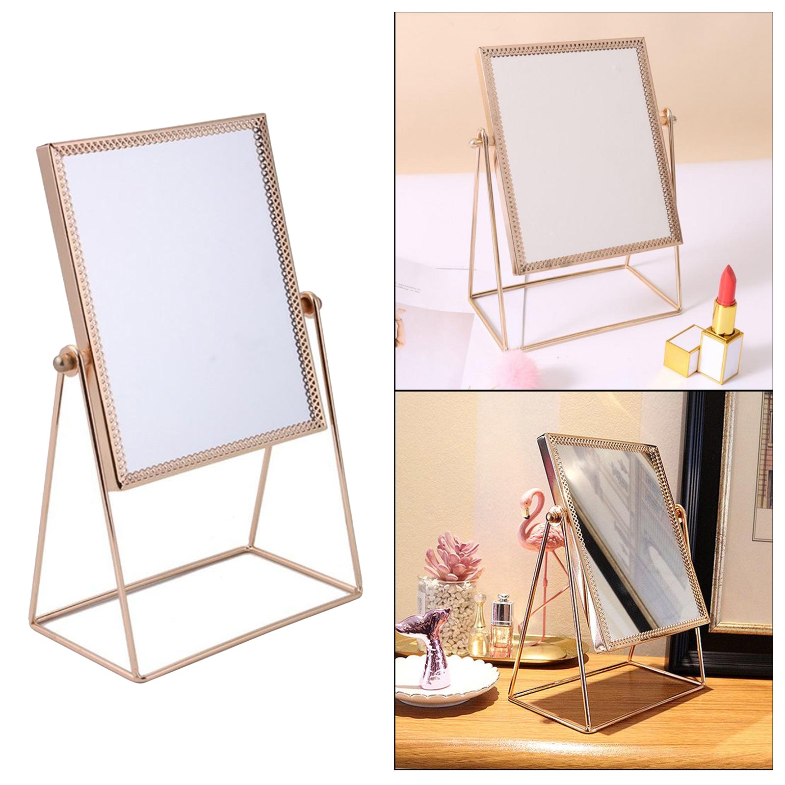 Metal Makeup Mirror with Stand Cosmetic Mirror for Living Rooms  Rectangle