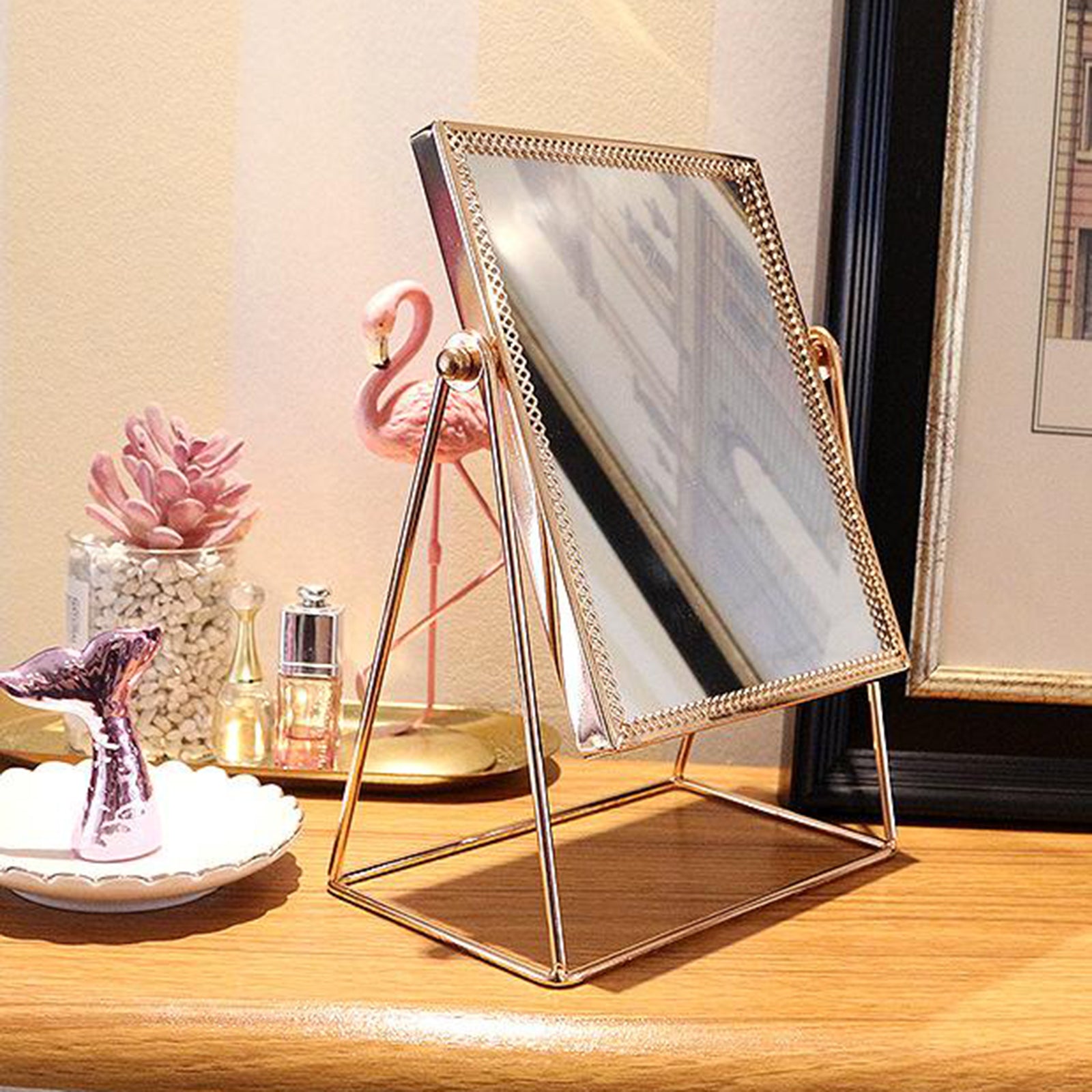 Metal Makeup Mirror with Stand Cosmetic Mirror for Living Rooms  Rectangle