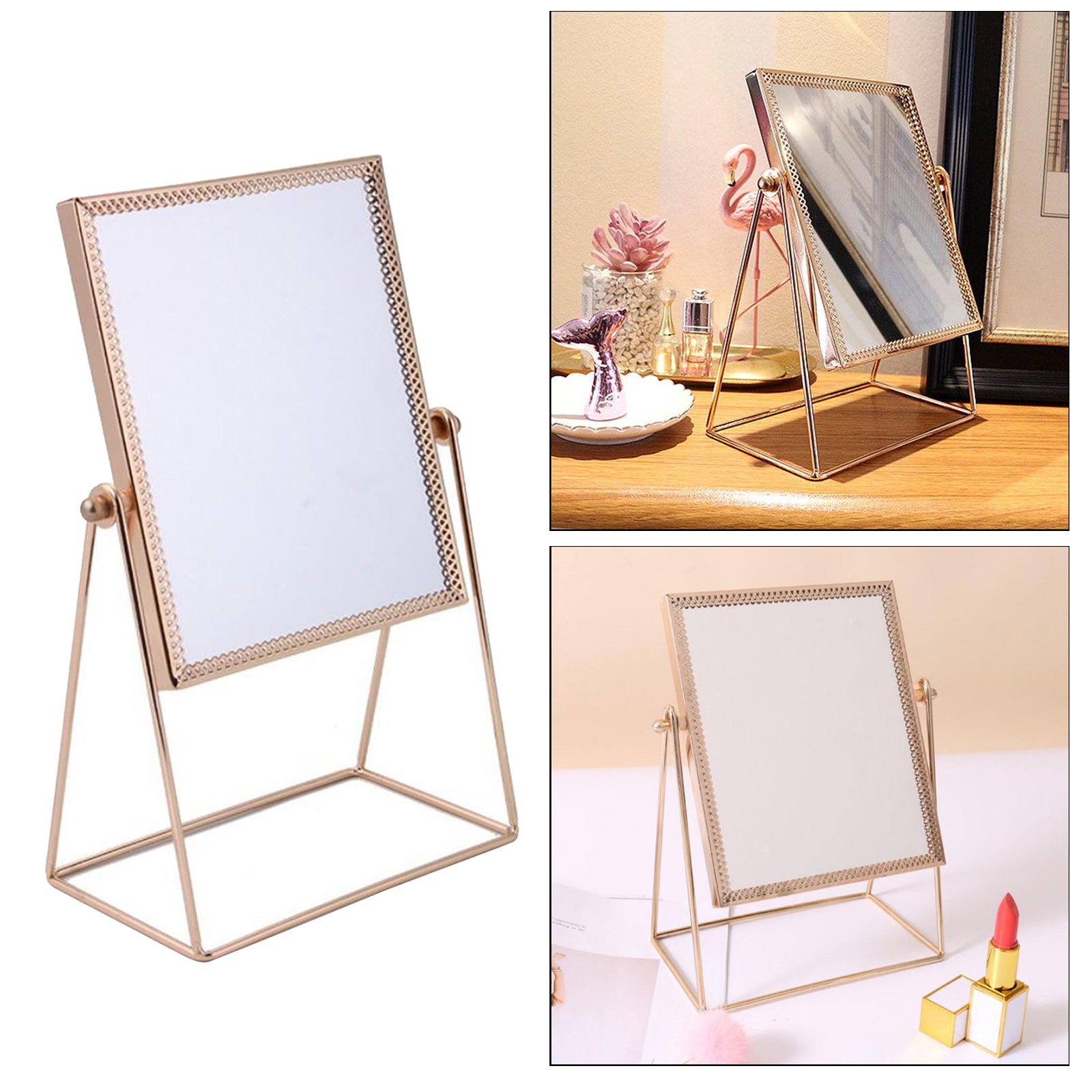 Metal Makeup Mirror with Stand Cosmetic Mirror for Living Rooms  Rectangle