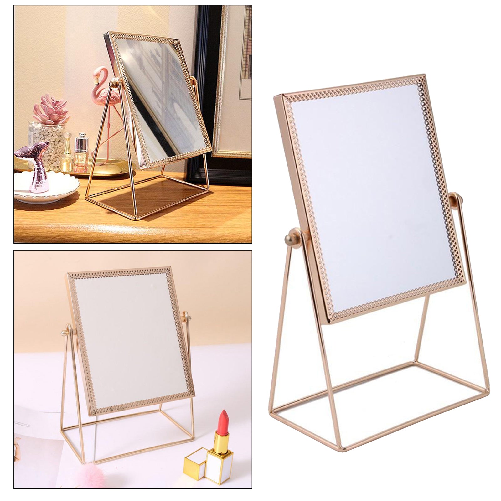 Metal Makeup Mirror with Stand Cosmetic Mirror for Living Rooms  Rectangle