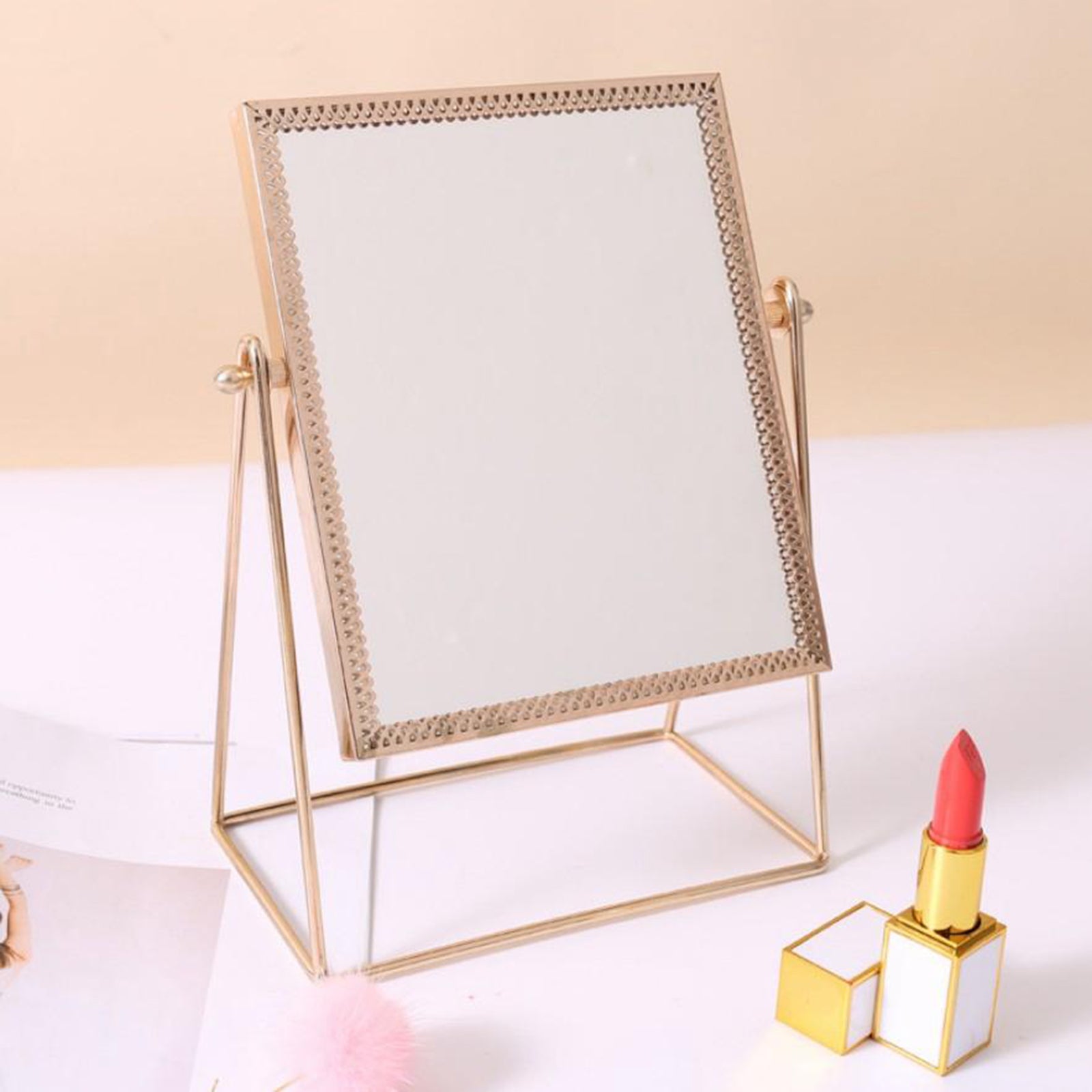 Metal Makeup Mirror with Stand Cosmetic Mirror for Living Rooms  Rectangle