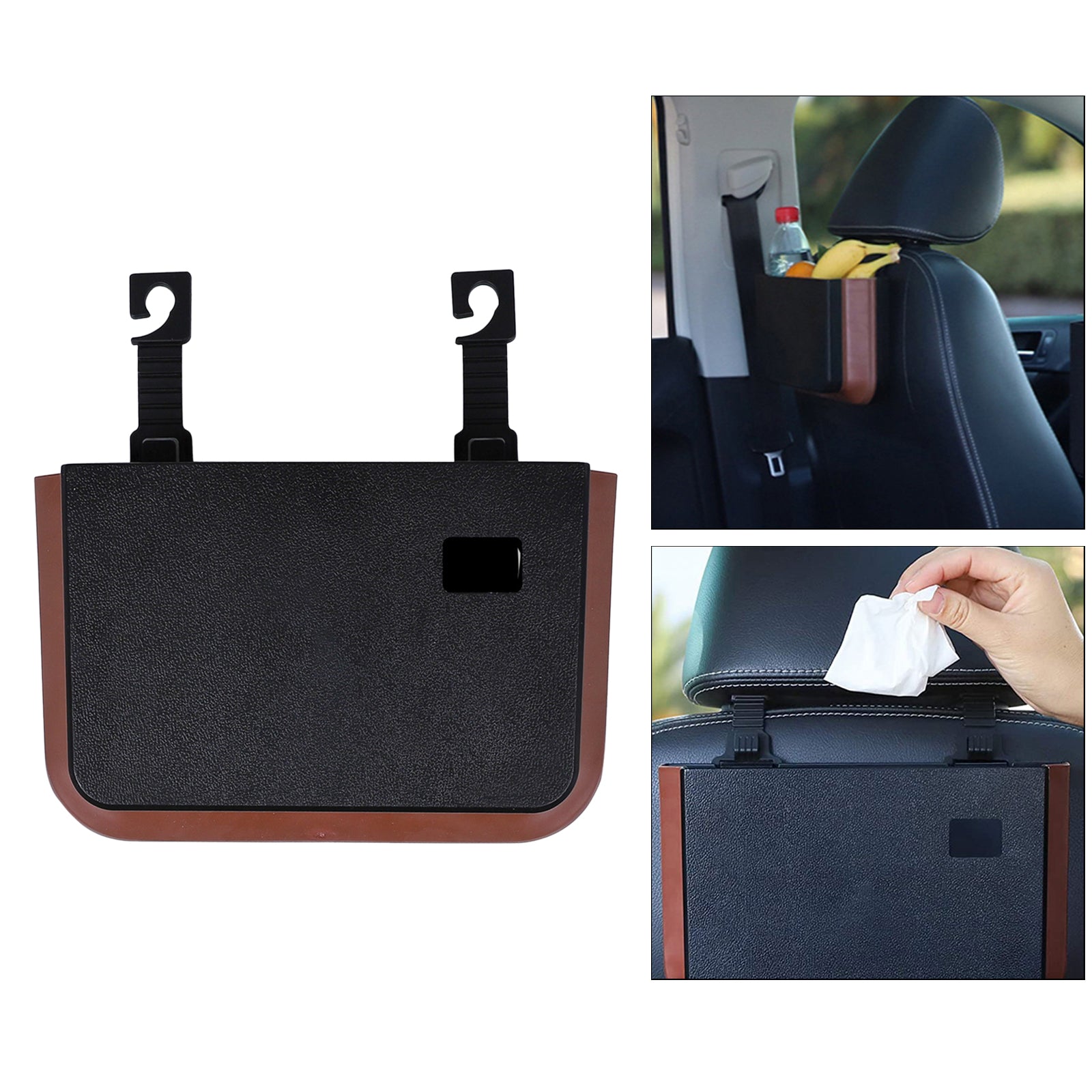 Waterproof Hanging Car Trash Can Organizer Storage Pockets Container  Black