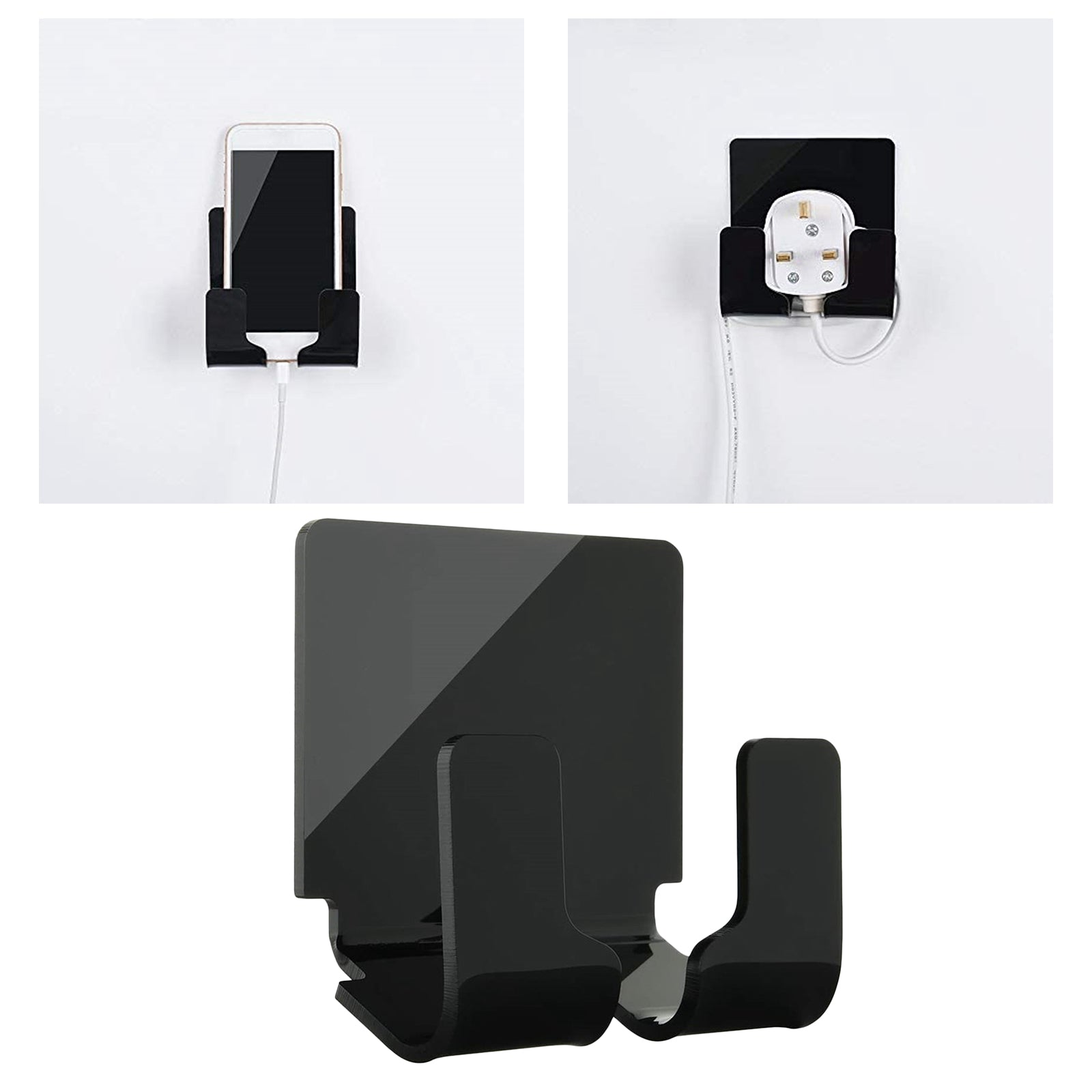 Durable Acrylic Phone Wall Charger Holder Remote Control Stand Bracket black