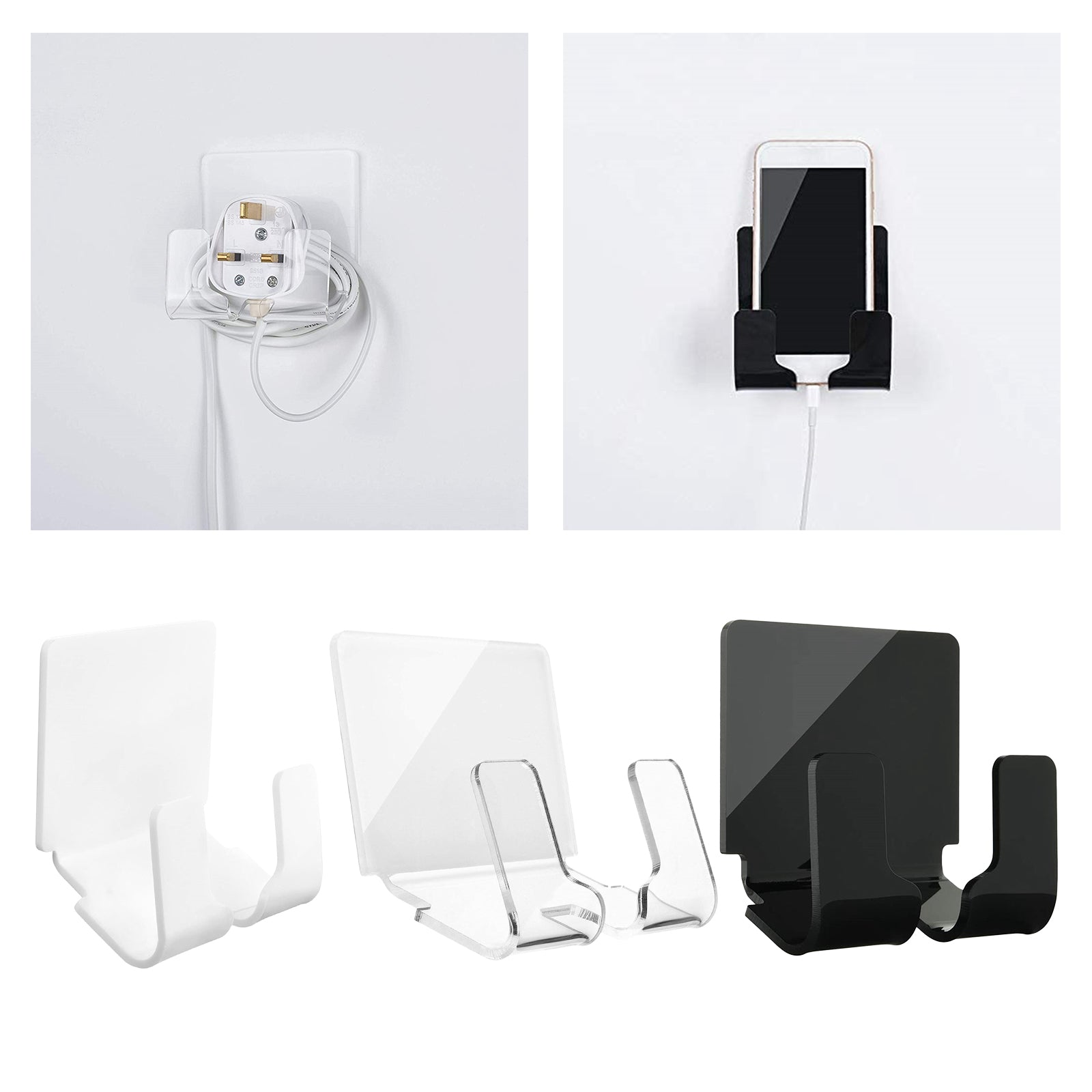 Durable Acrylic Phone Wall Charger Holder Remote Control Stand Bracket black