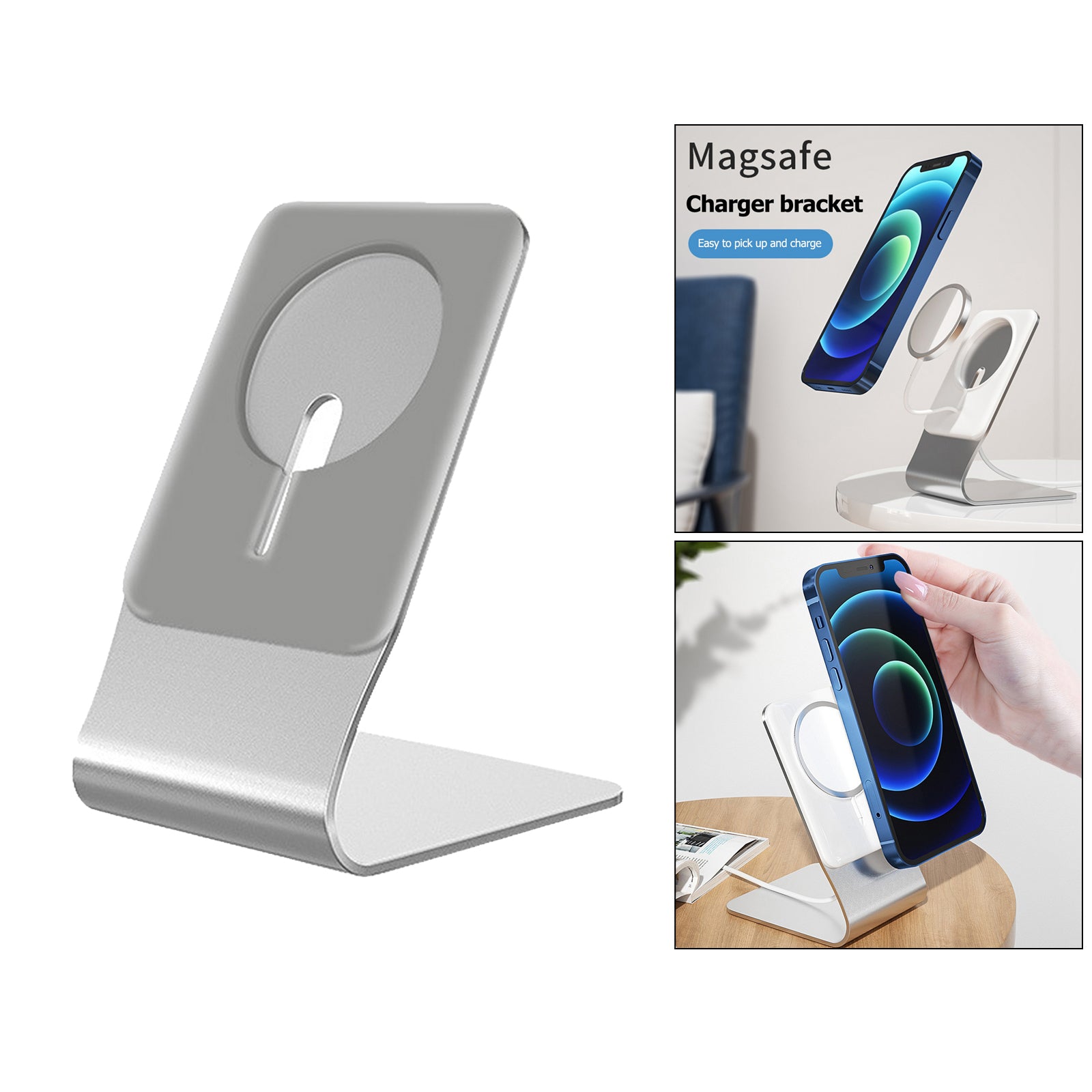 Magnetic Aluminum Desk Stand Holder for MagSafe Wireless Charger Grey