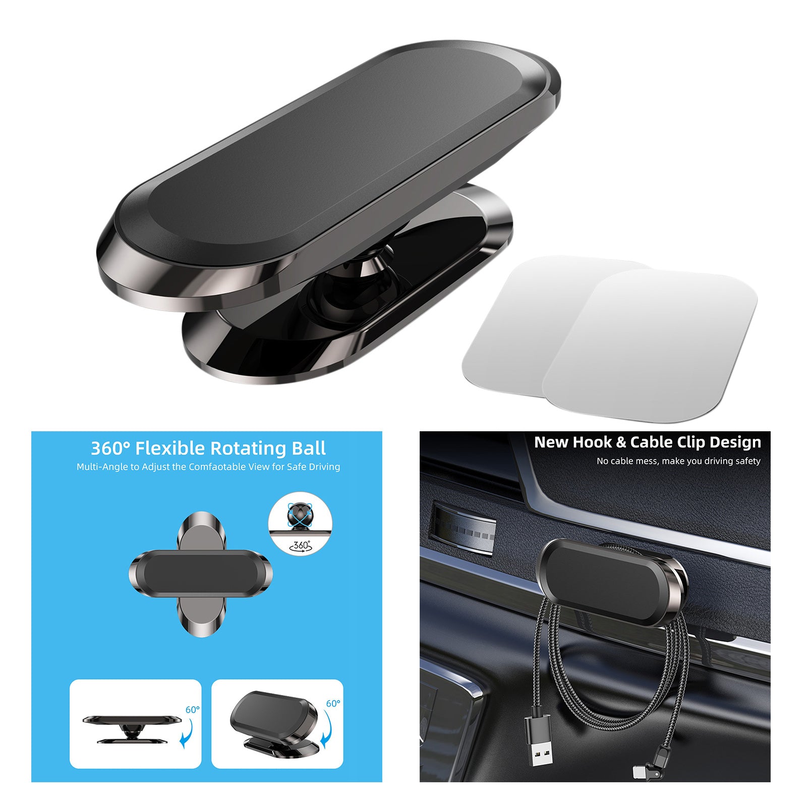 Magnetic Phone Mount Super Strong Magnet Universal Dashboard  black