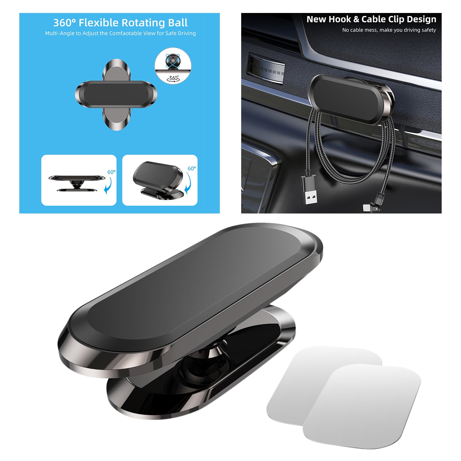 Magnetic Phone Mount Super Strong Magnet Universal Dashboard  black