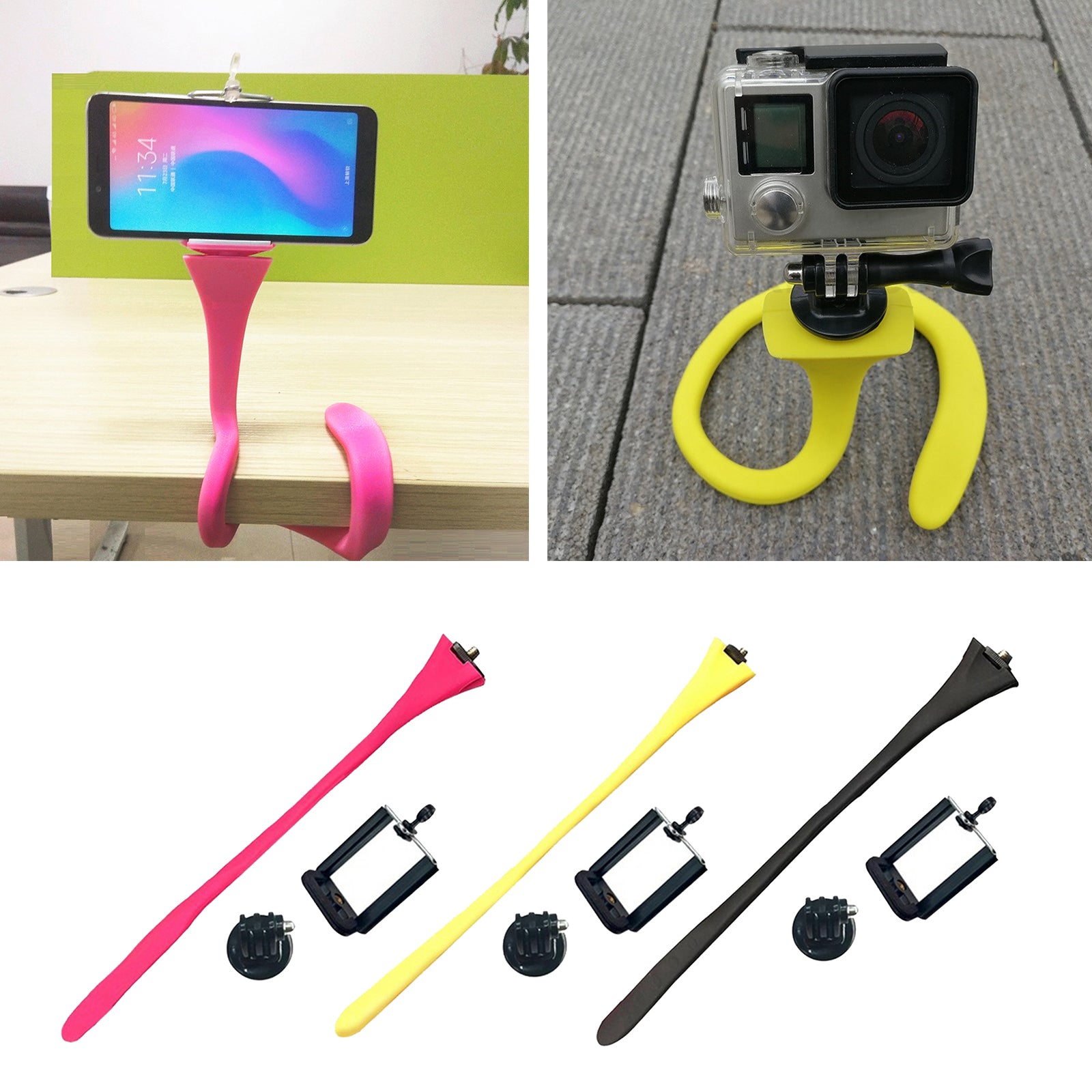 Phone Holder Flexible Twistable Arm Camera Monopod Lazy Bracket Clip Black